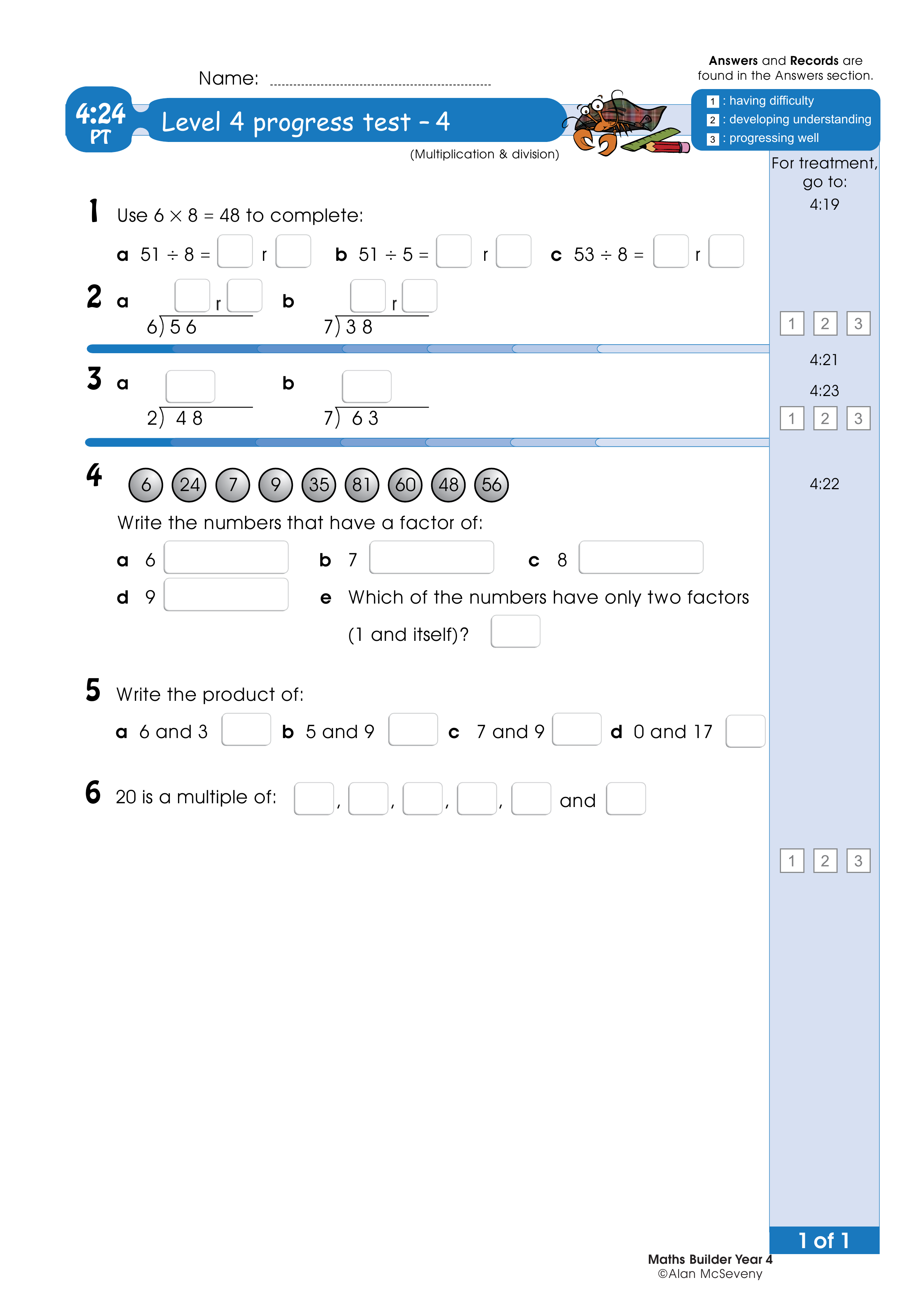 Progress test — worksheet preview