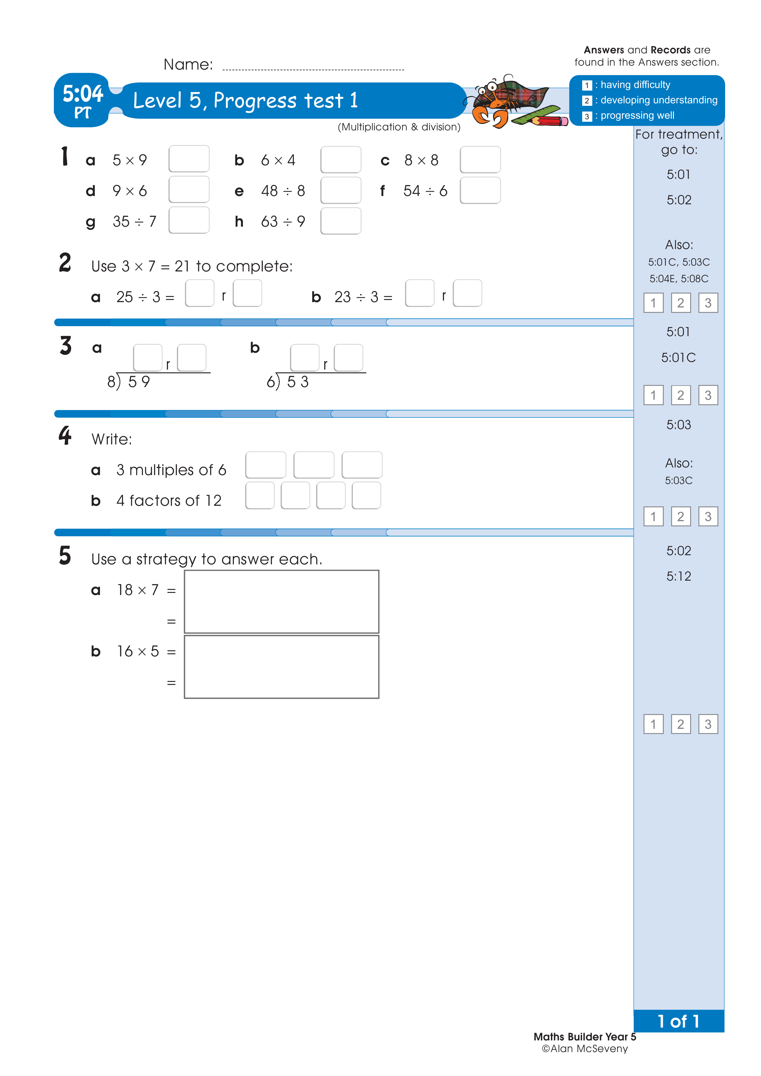 Progress test — worksheet preview