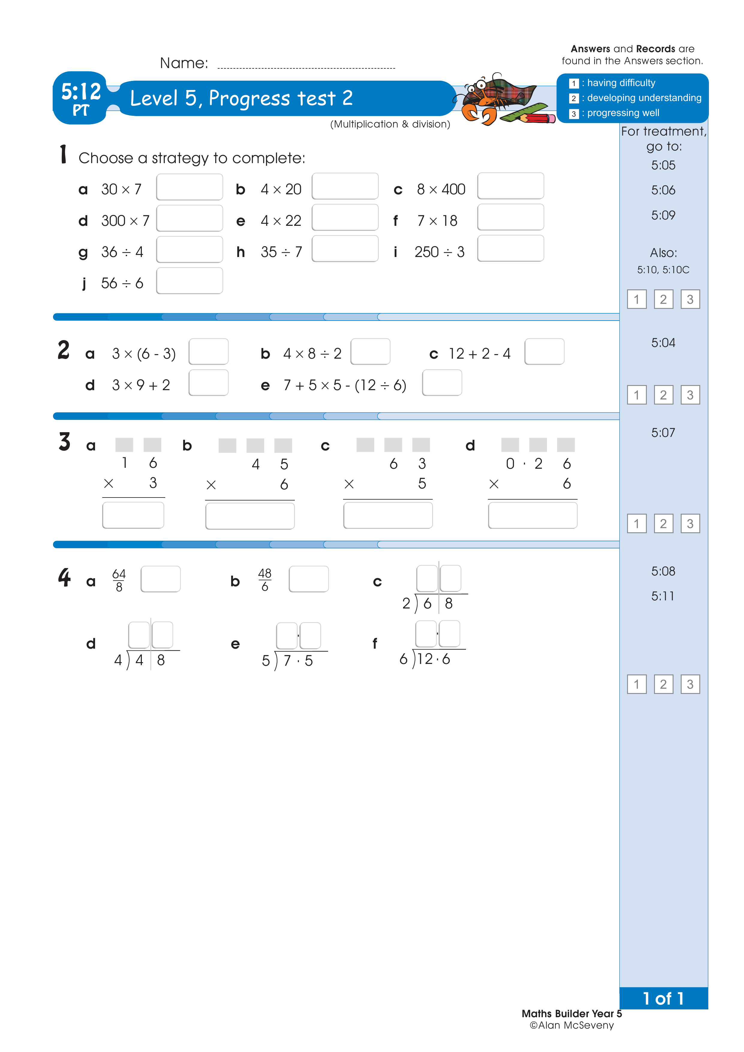 Progress test — worksheet preview