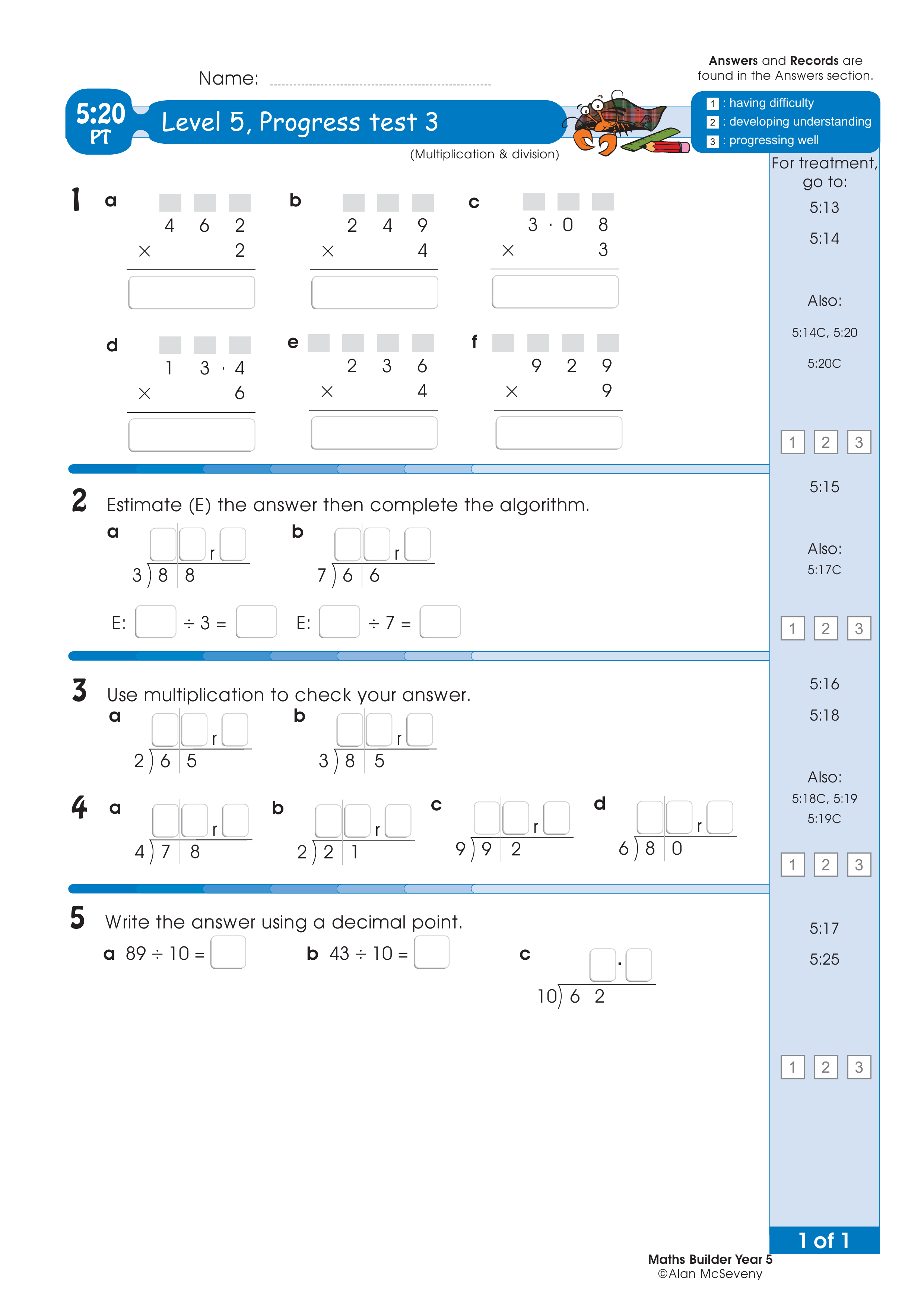 Progress test — worksheet preview