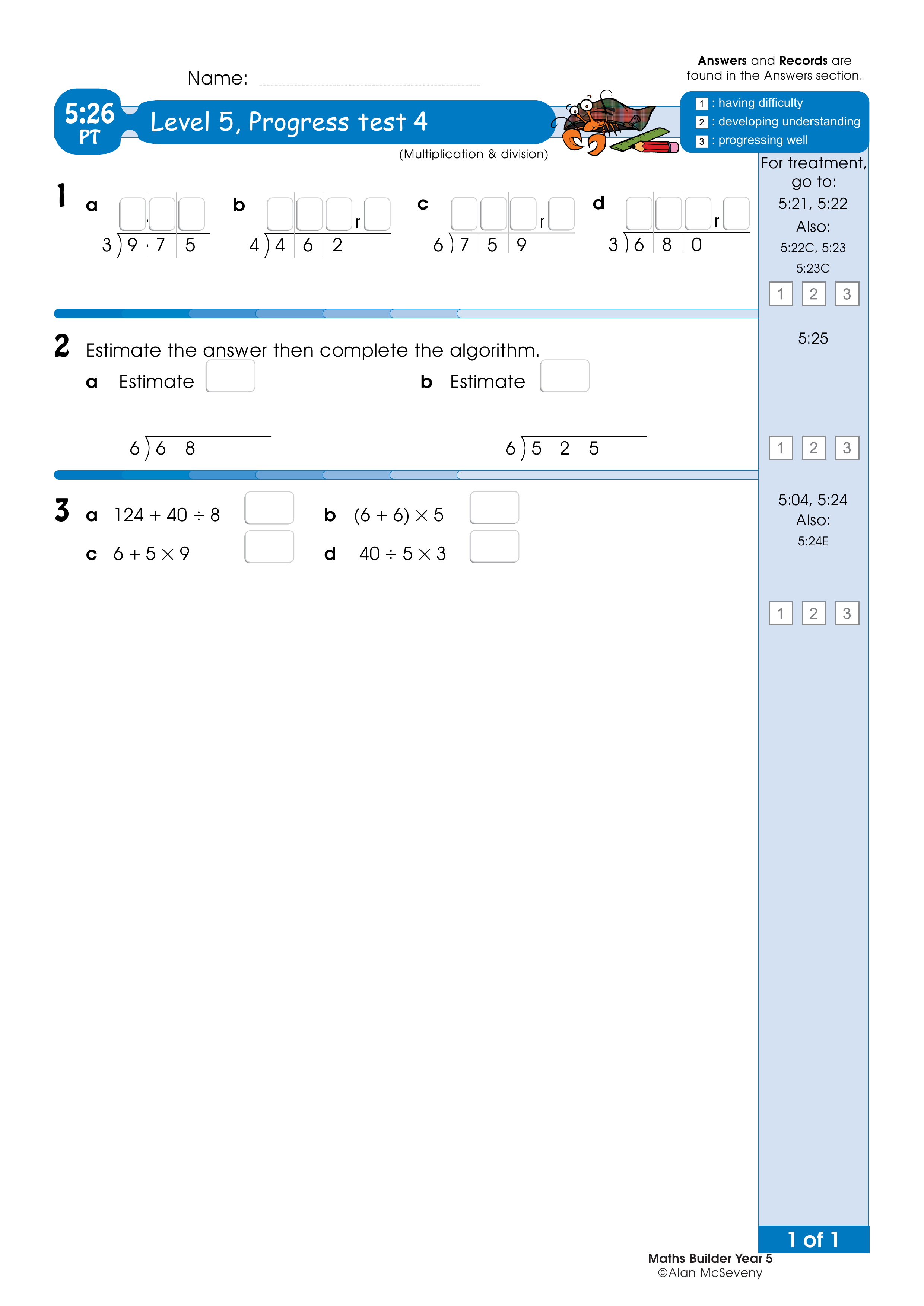 Progress test — worksheet preview