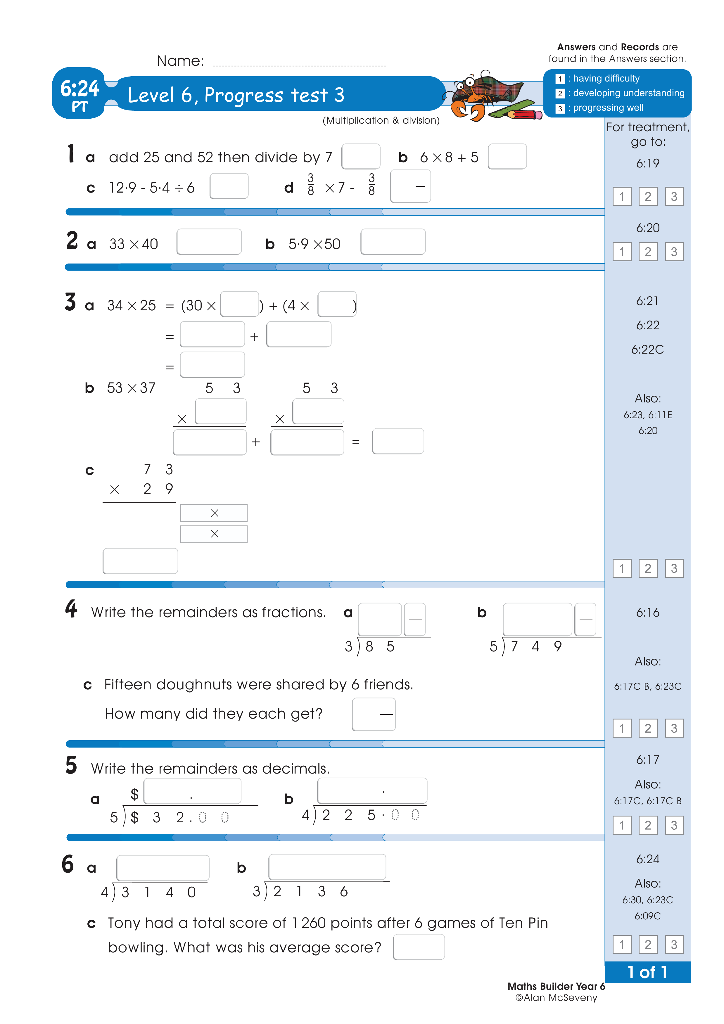 Progress test — worksheet preview