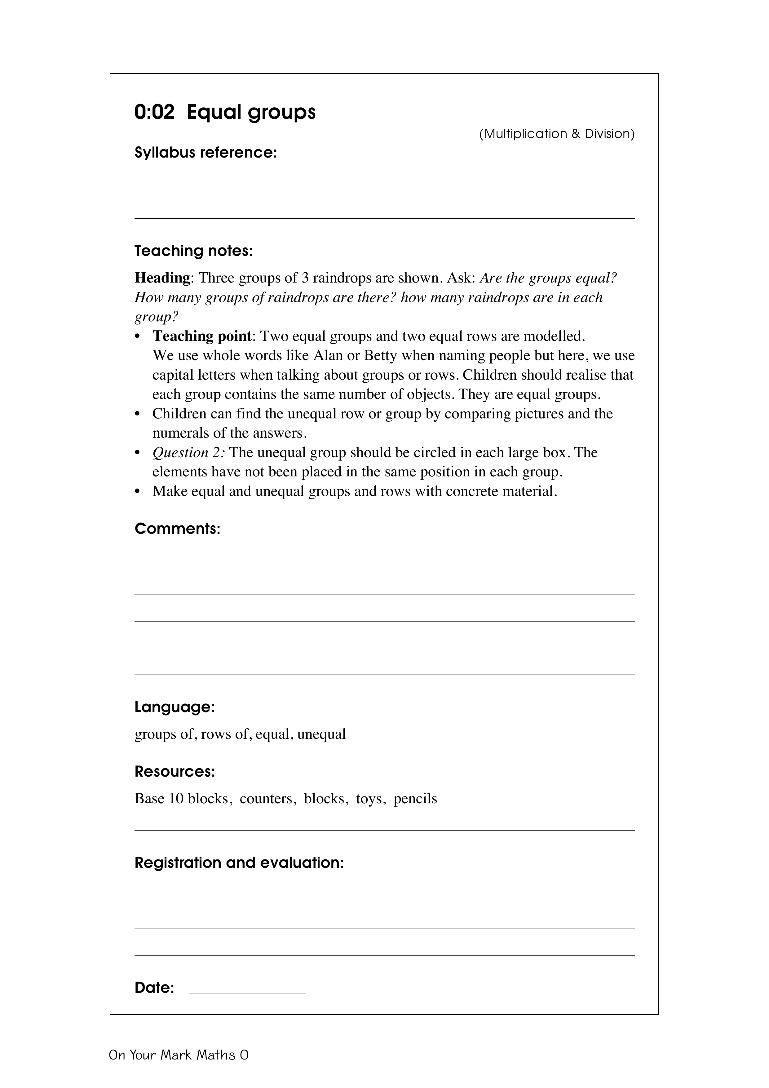 Equal groups — worksheet preview