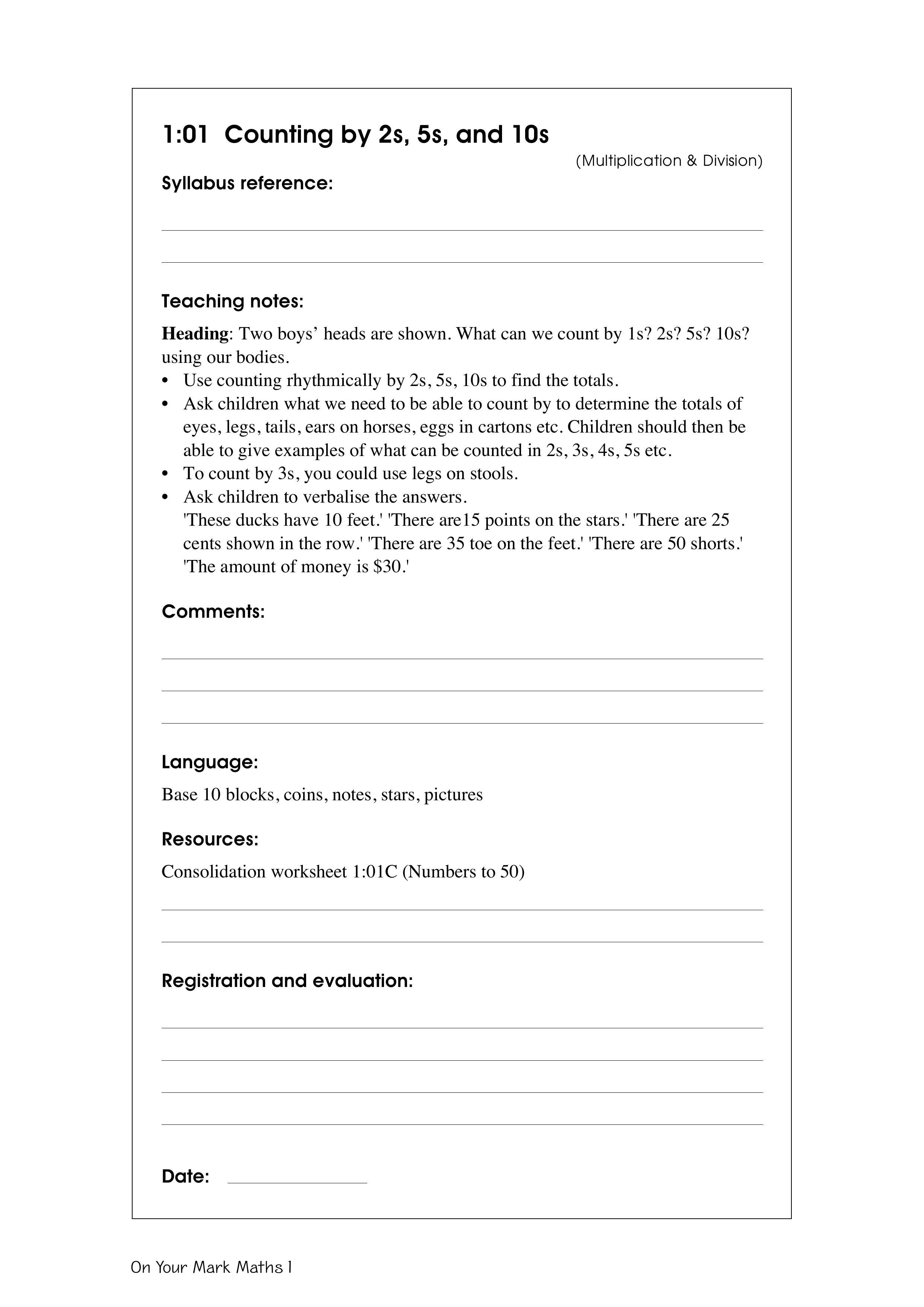 Counting by 2s, 5s and 10s — worksheet preview