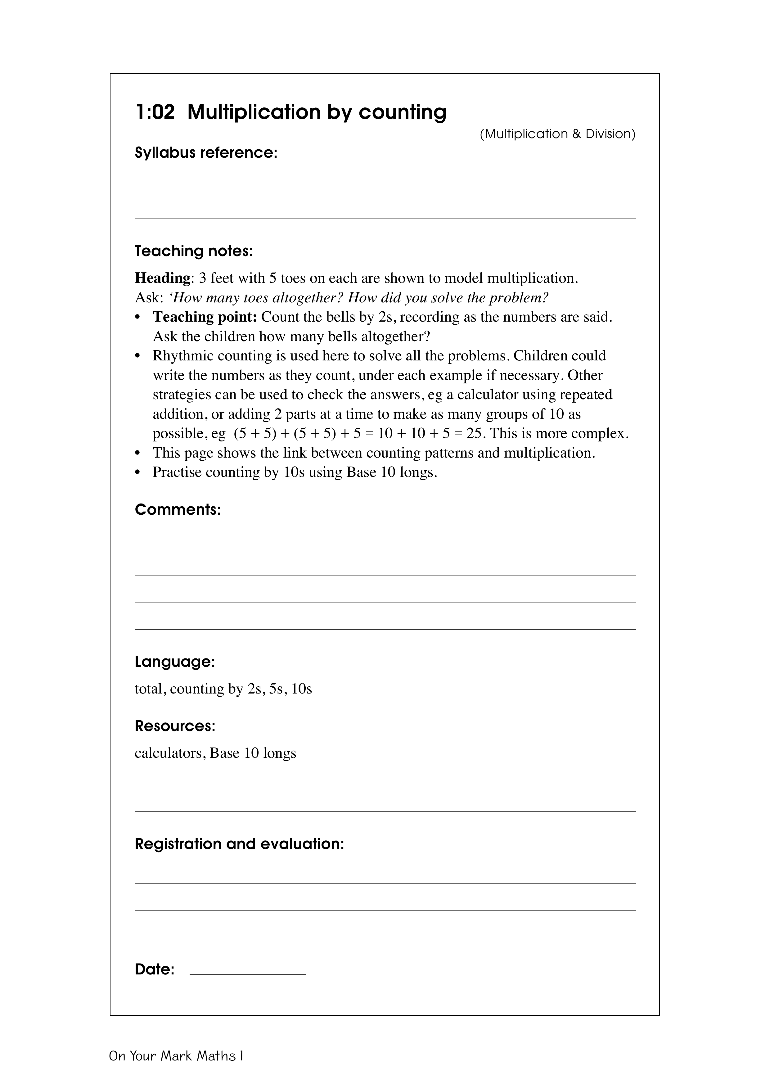 Multiplication by counting — worksheet preview