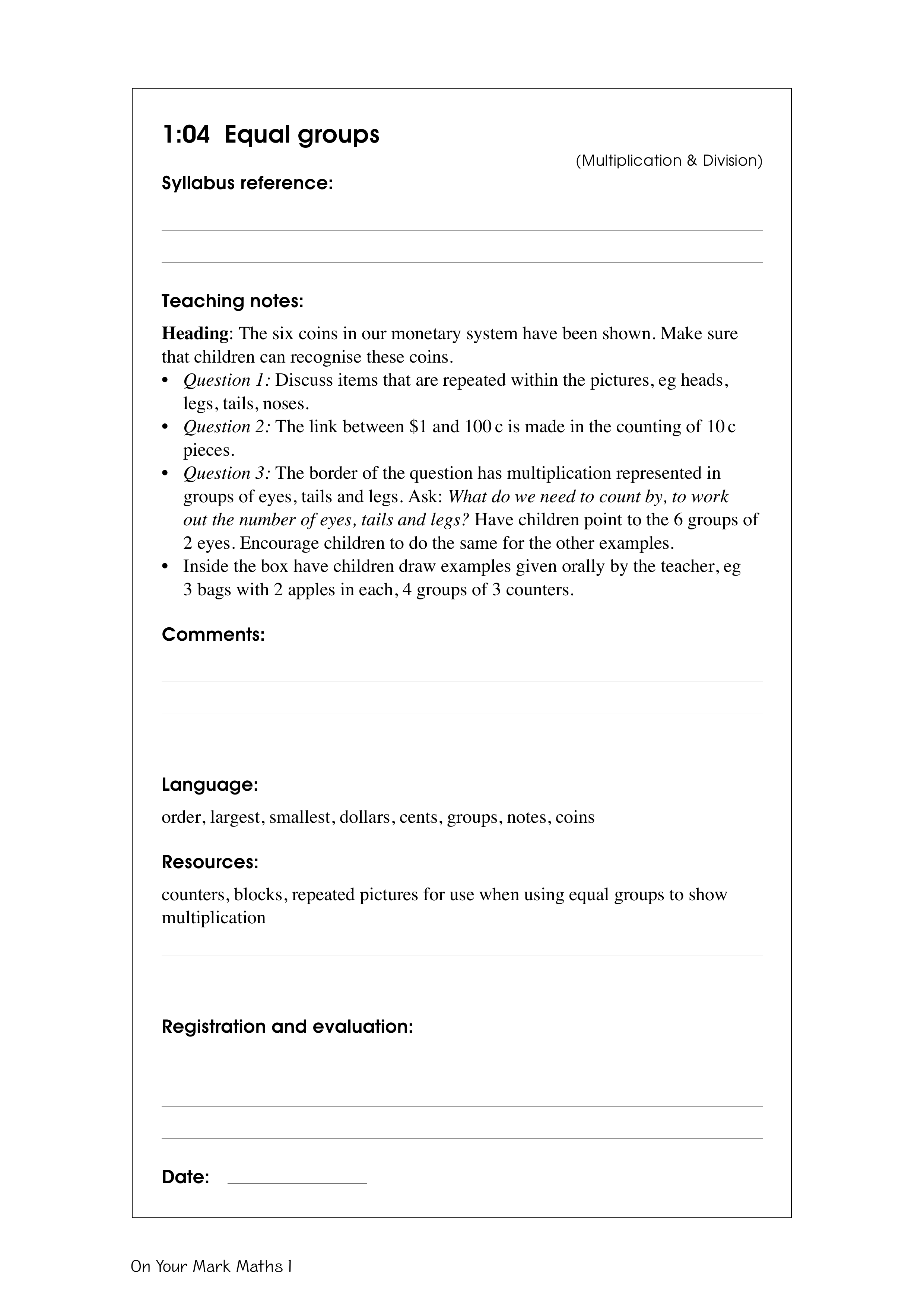 Equal groups — worksheet preview