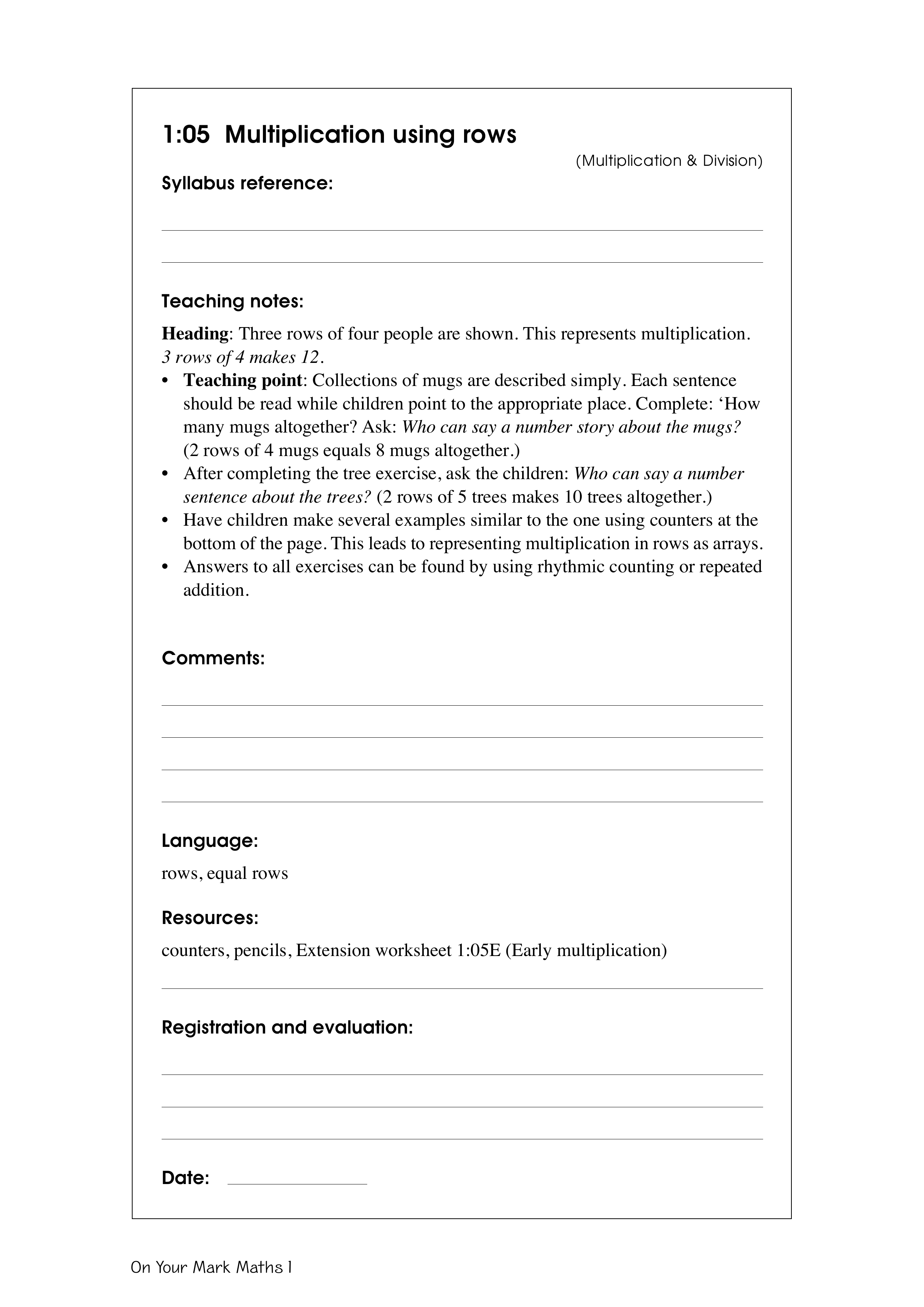 Multiplication using rows — worksheet preview
