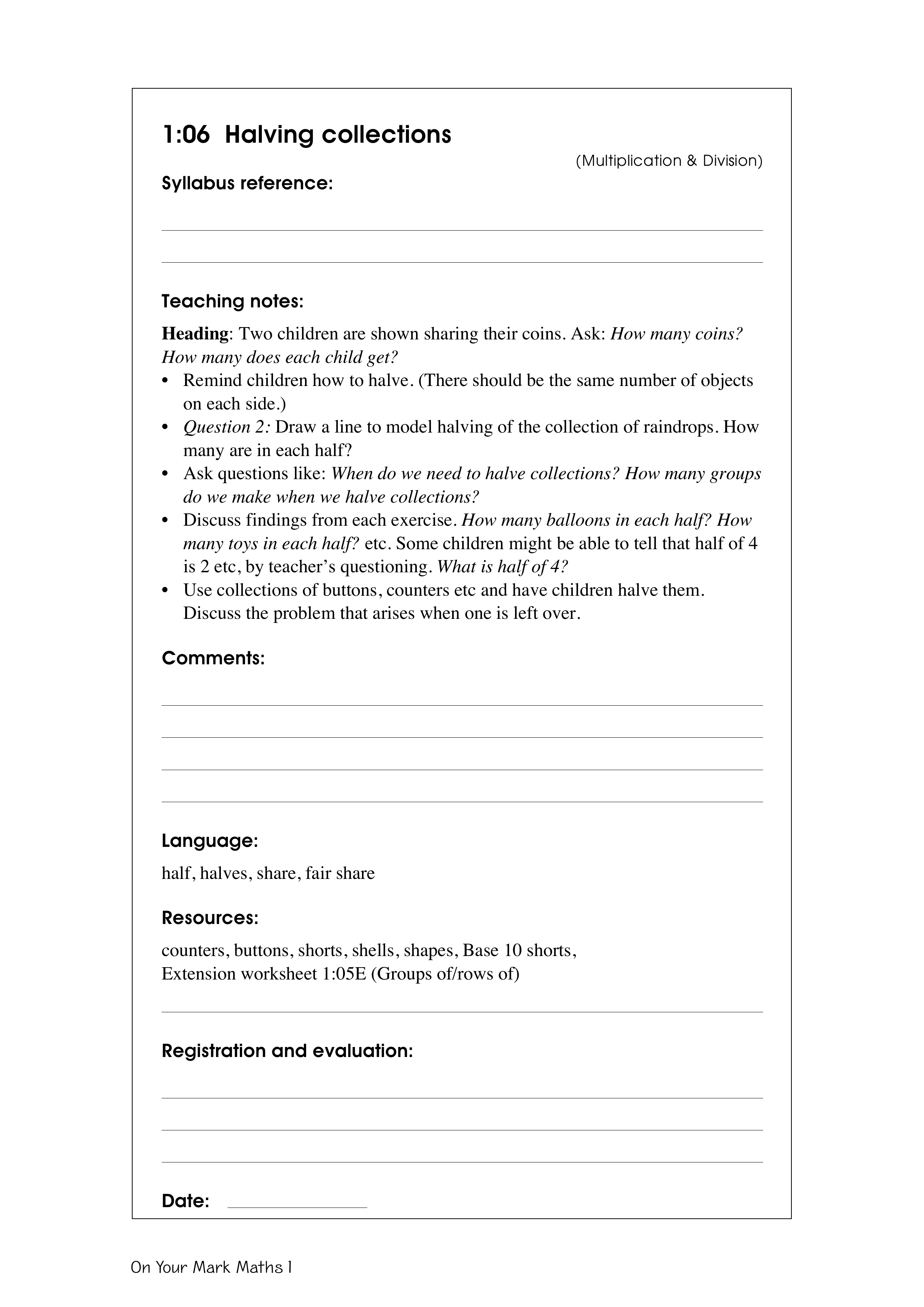 Halving collections — worksheet preview