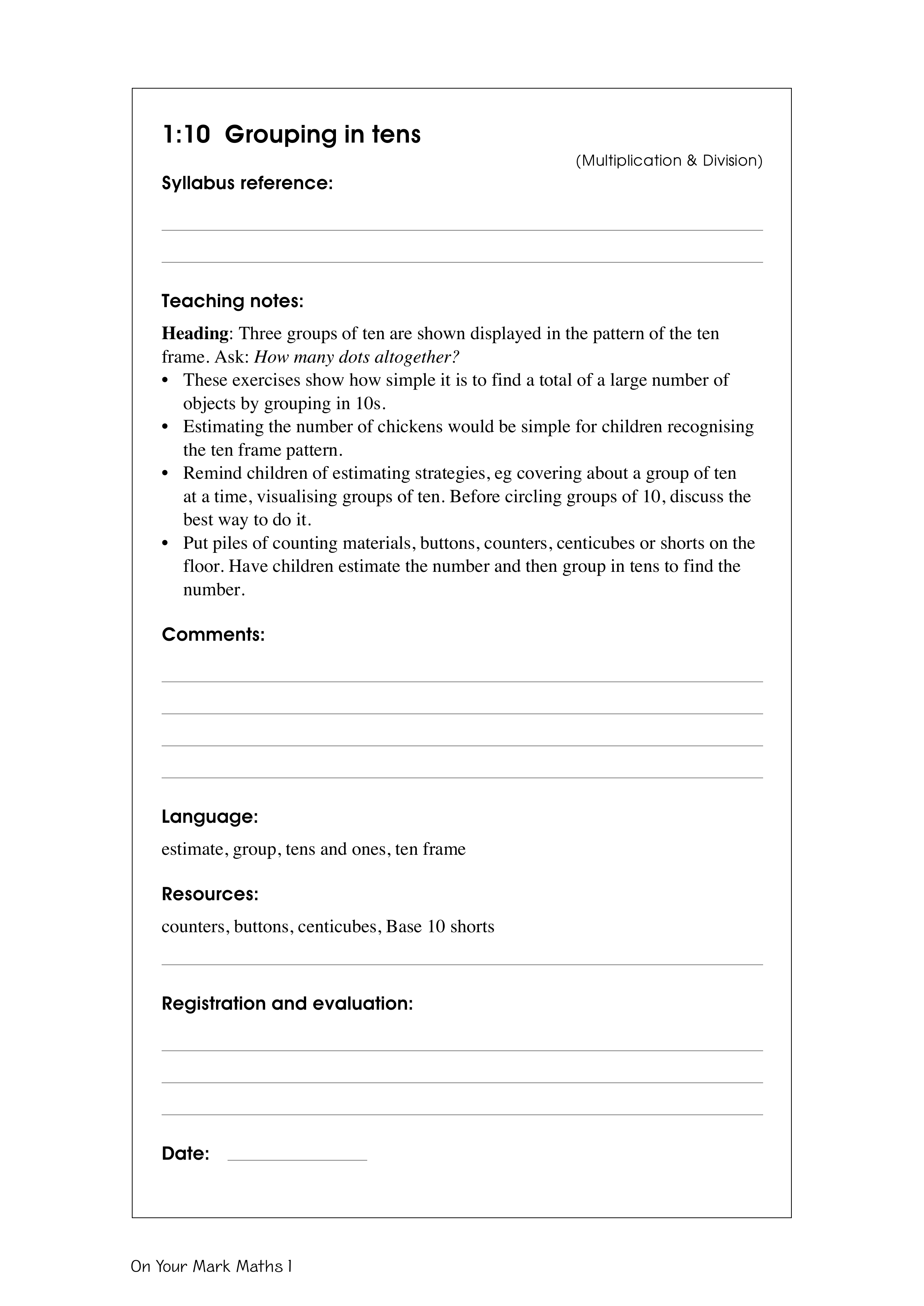 Grouping in tens — worksheet preview