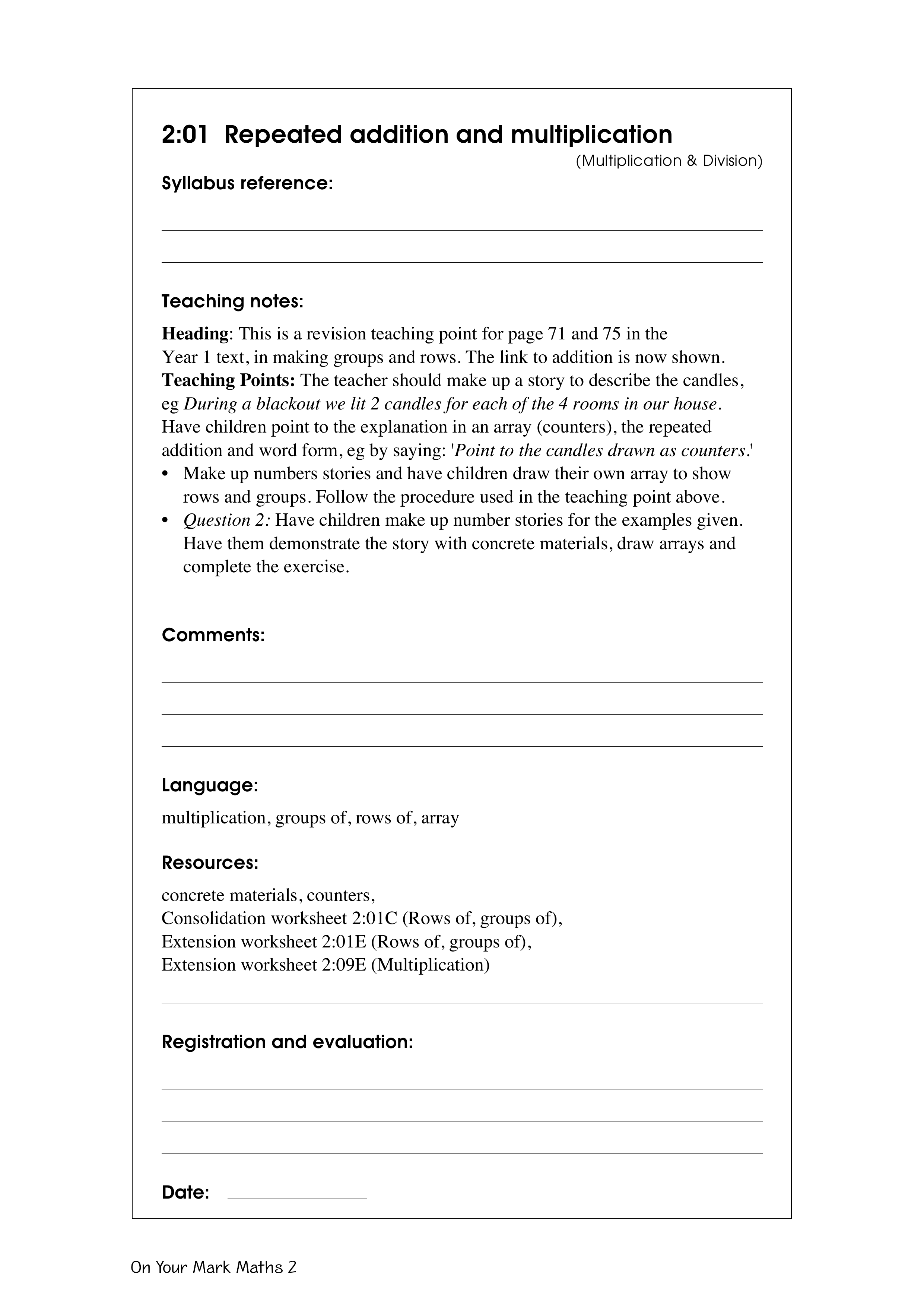 Repeated addition and multiplication — worksheet preview