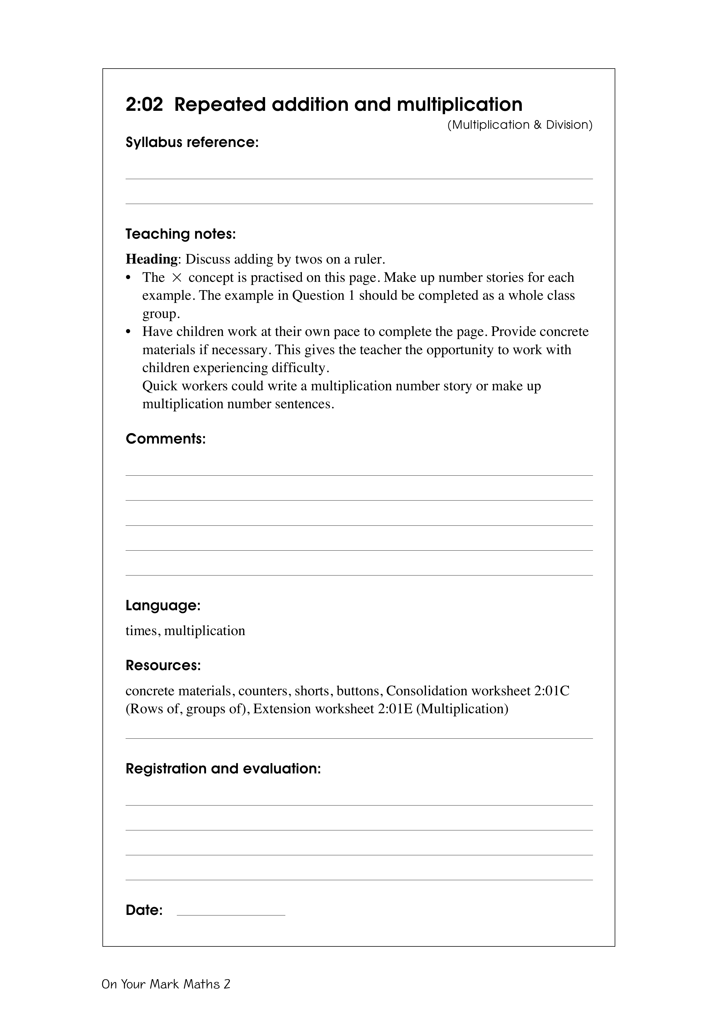 Repeated addition and multiplication — worksheet preview