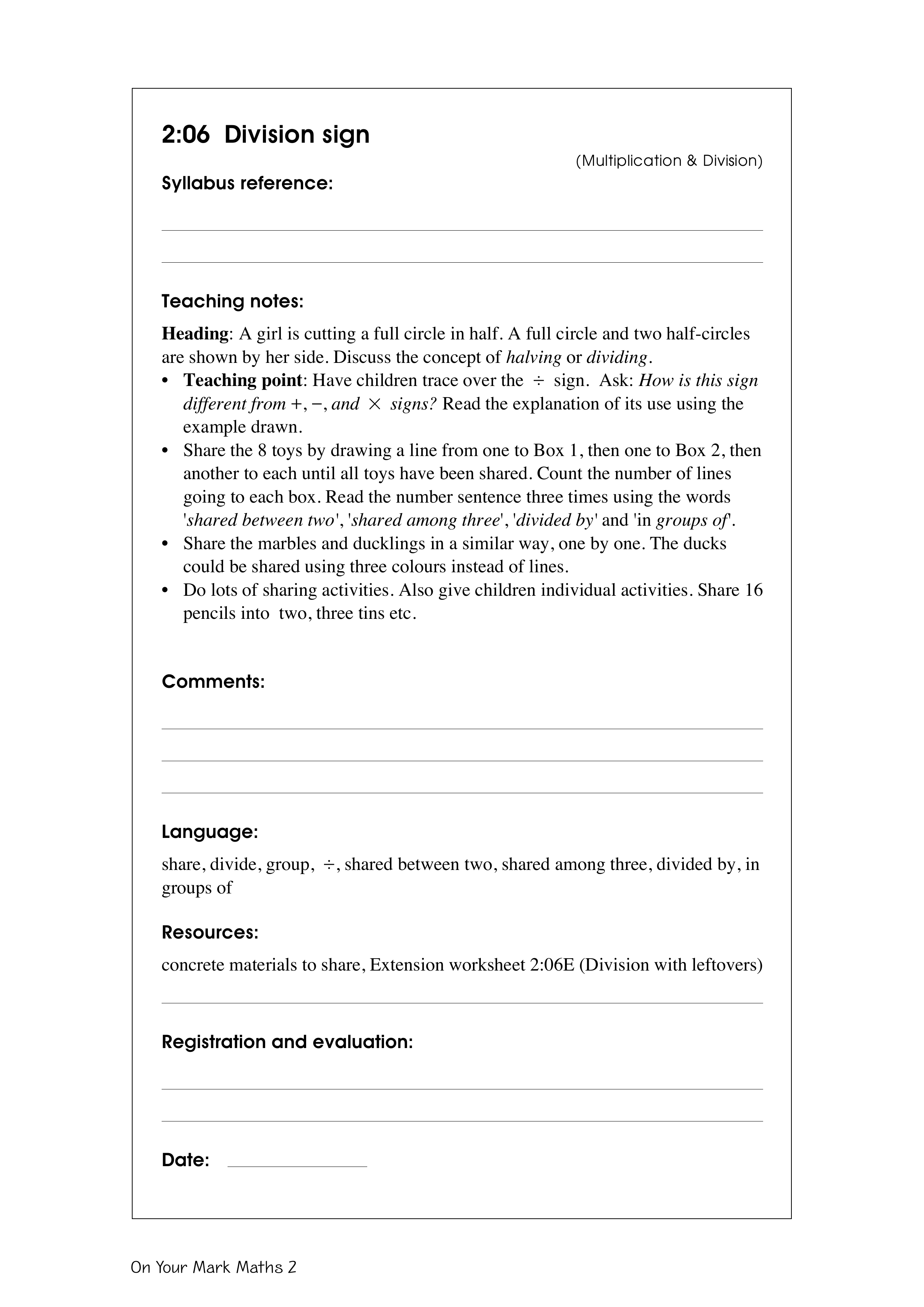 Division sign — worksheet preview