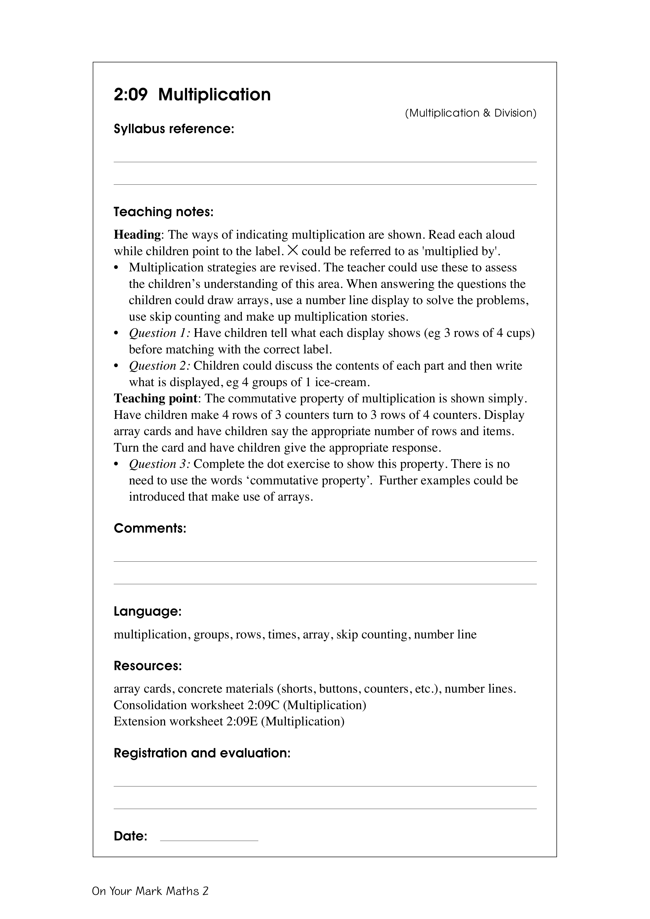 Multiplication — worksheet preview