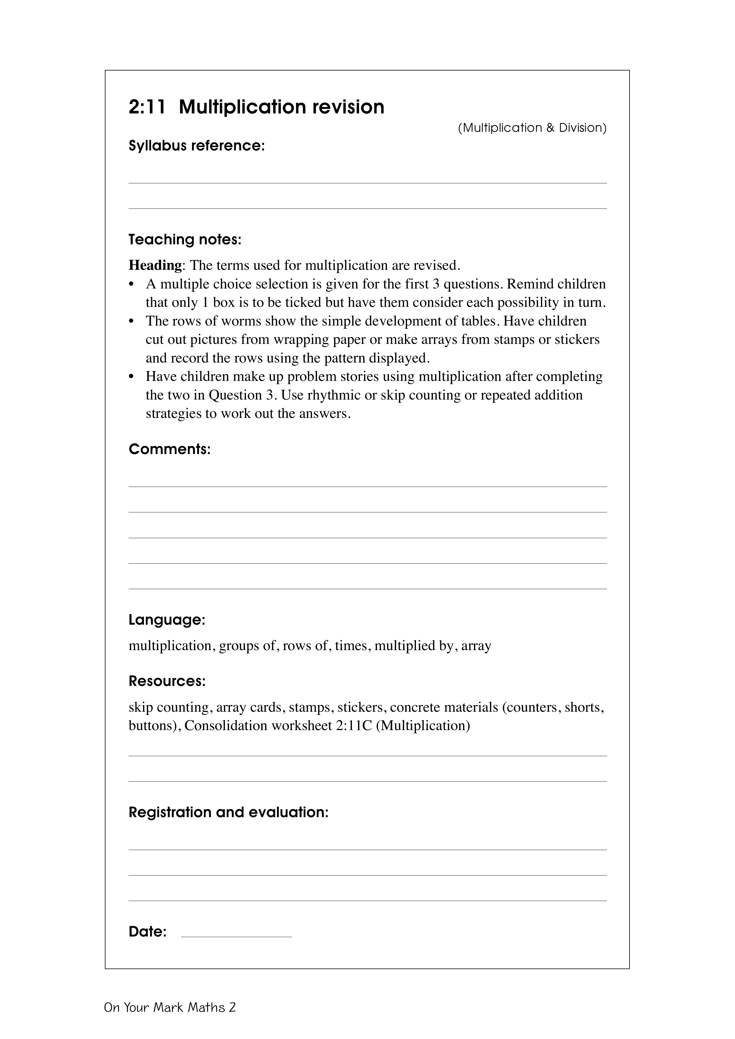 Multiplication revision — worksheet preview