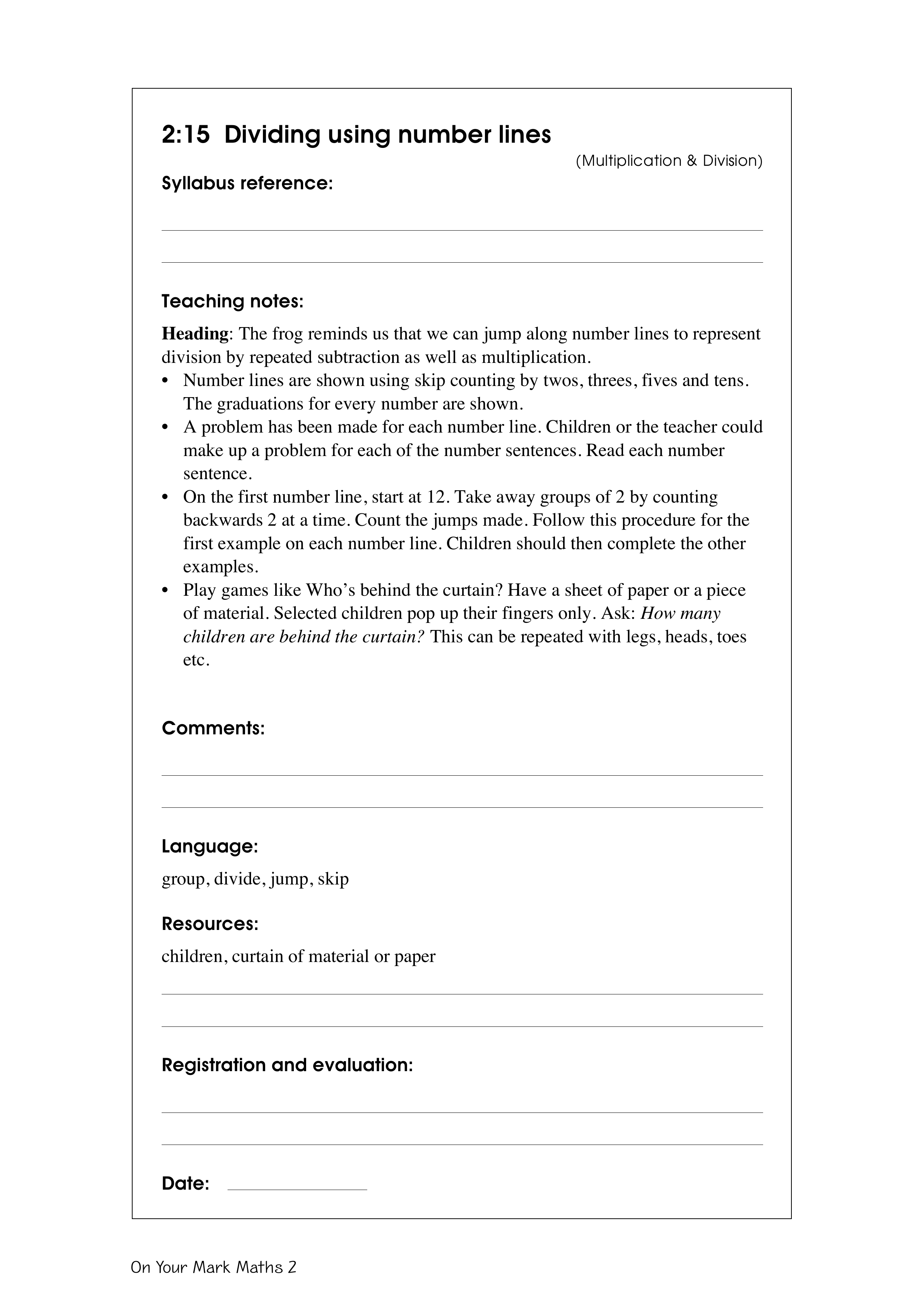 Dividing using number lines — worksheet preview
