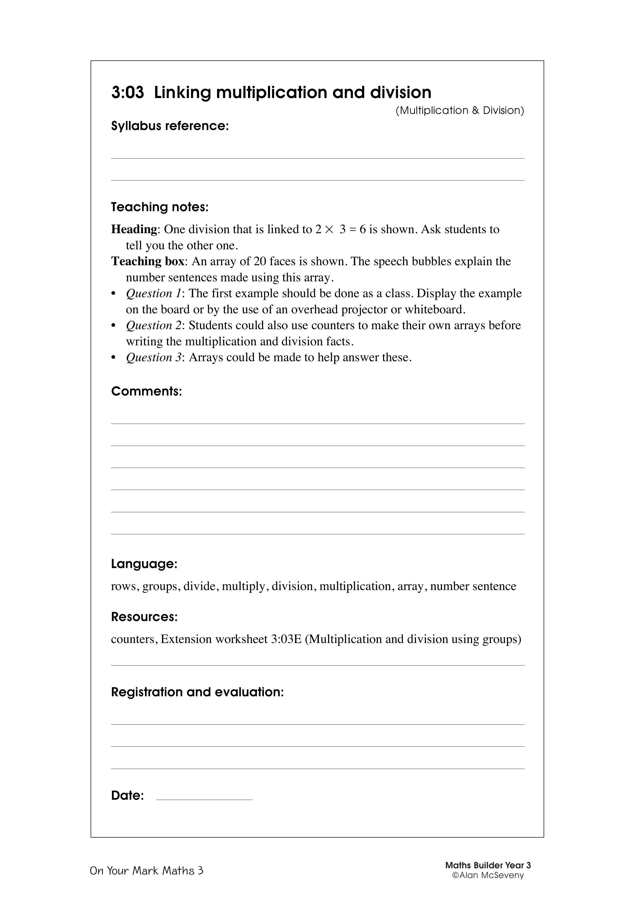 Linking multiplication and division — worksheet preview