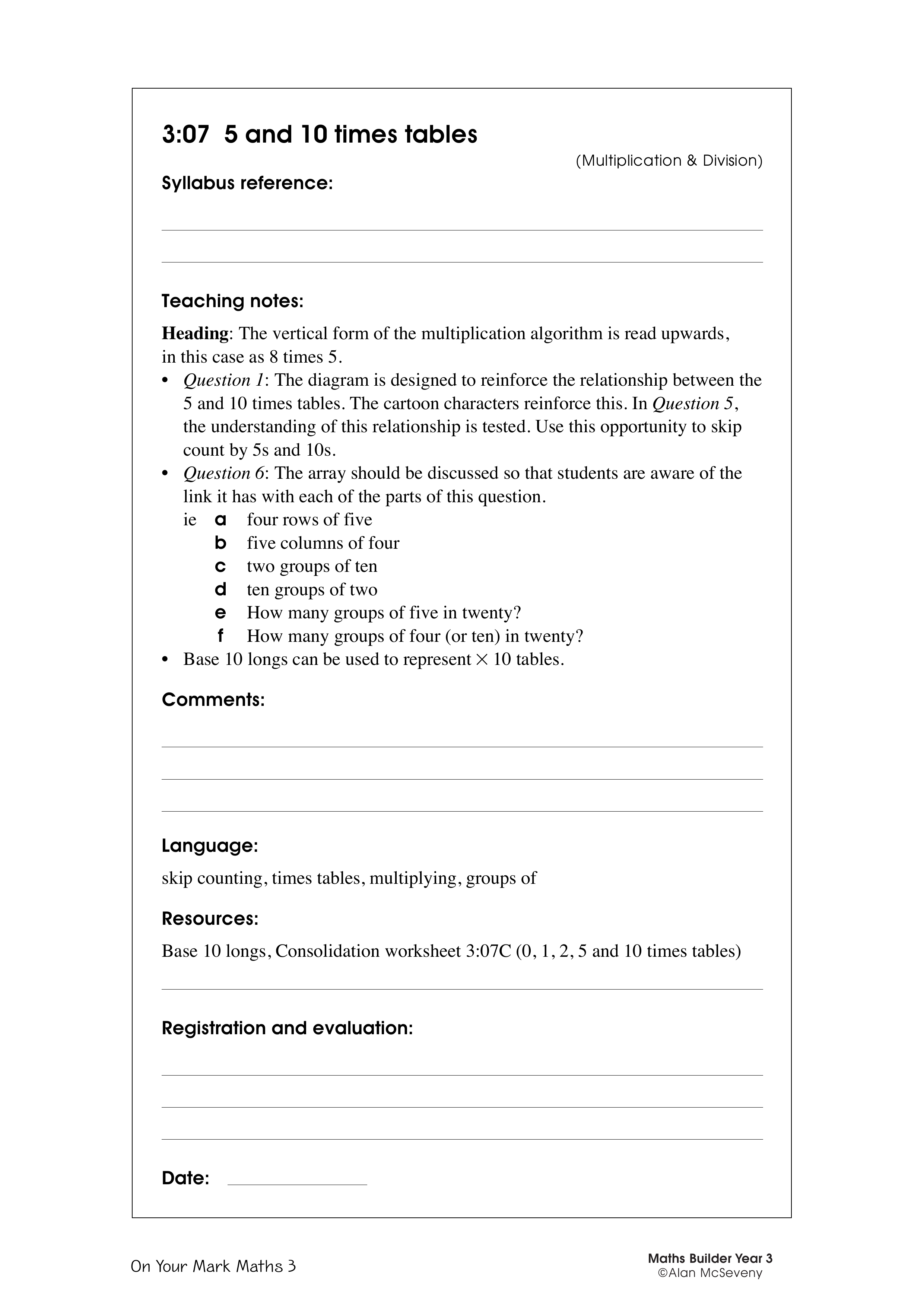 5 and 10 times tables — worksheet preview