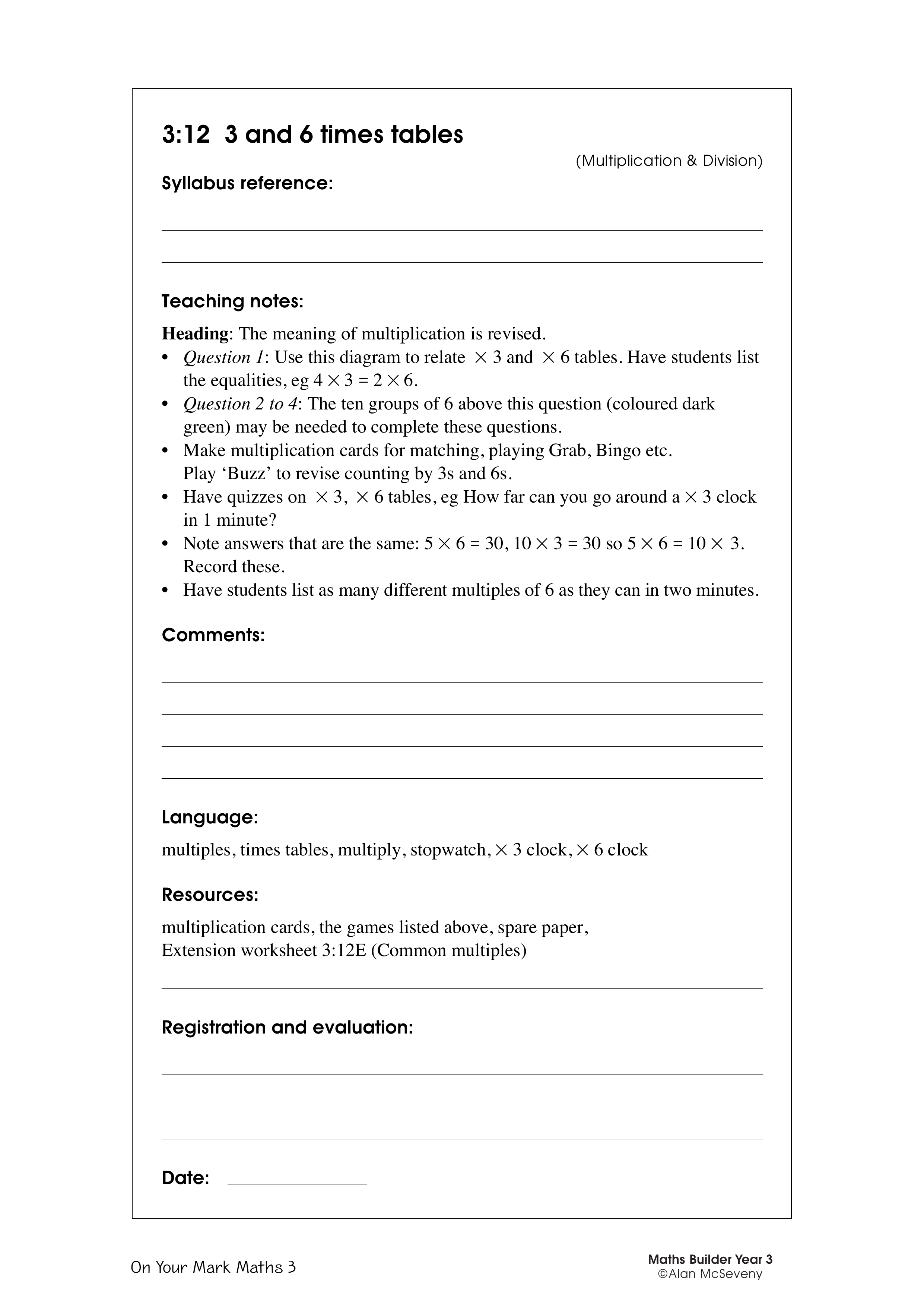 3 and 6 times tables — worksheet preview