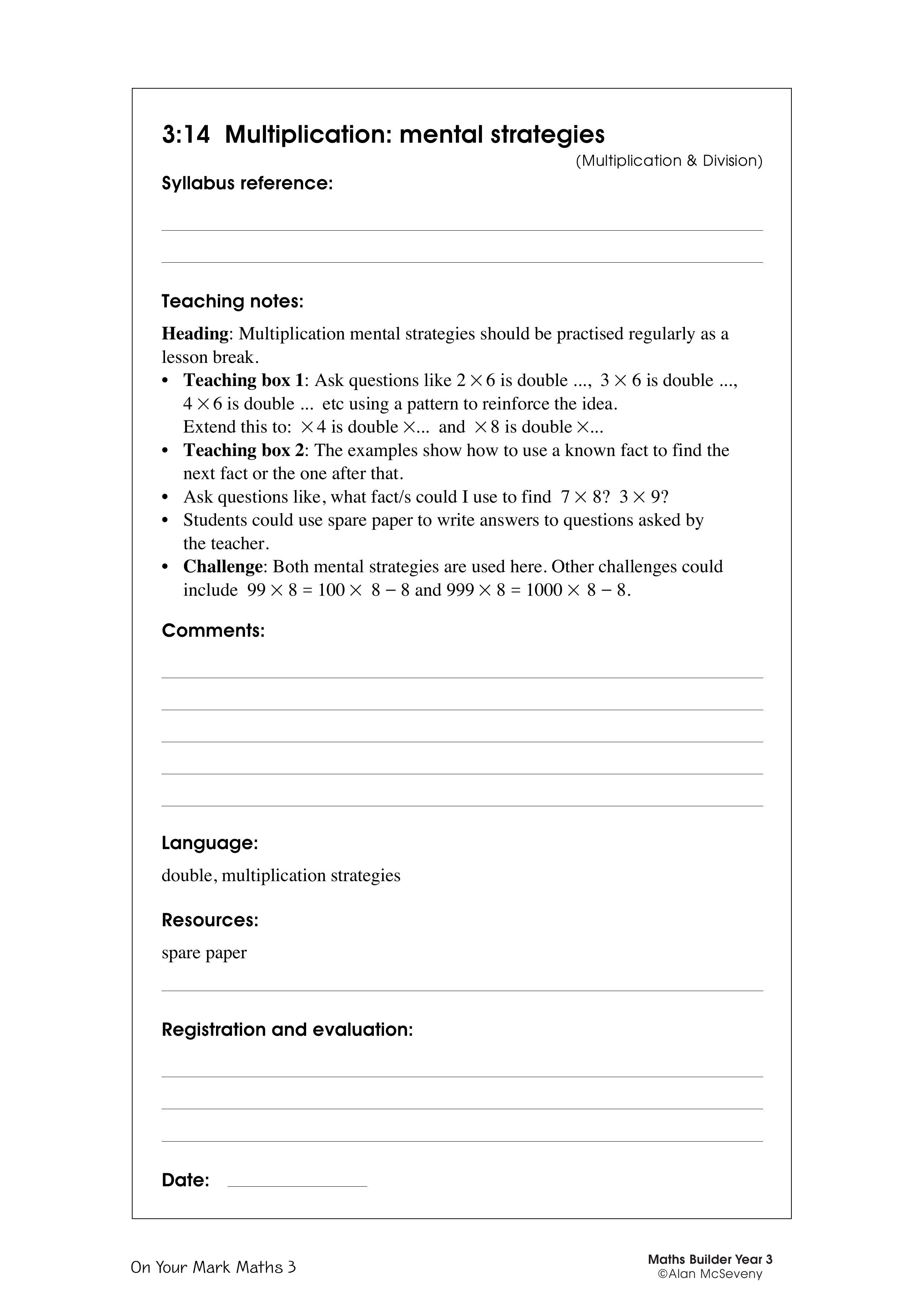 Multiplication: mental strategies — worksheet preview