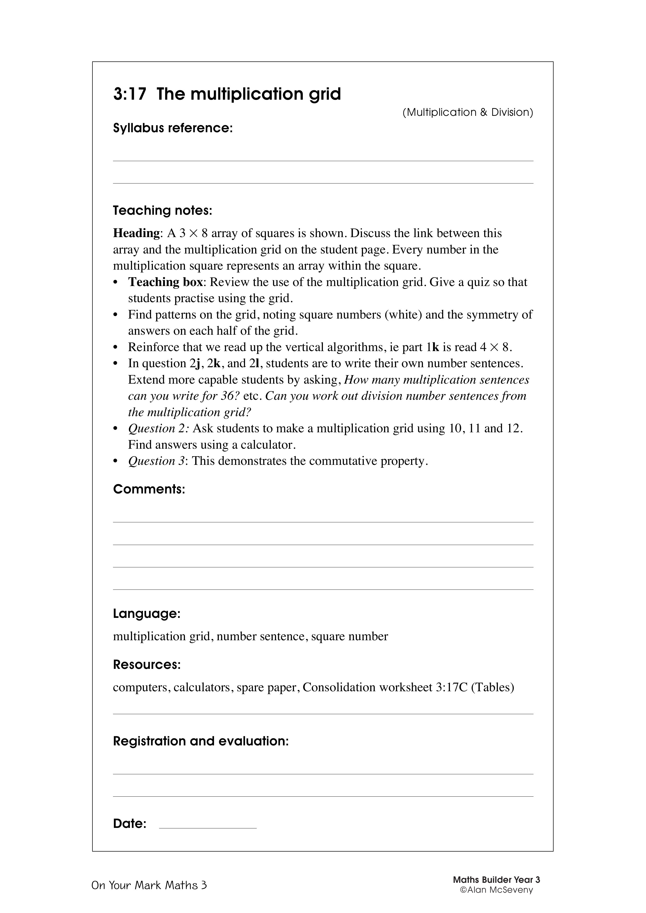 The multiplication grid — worksheet preview