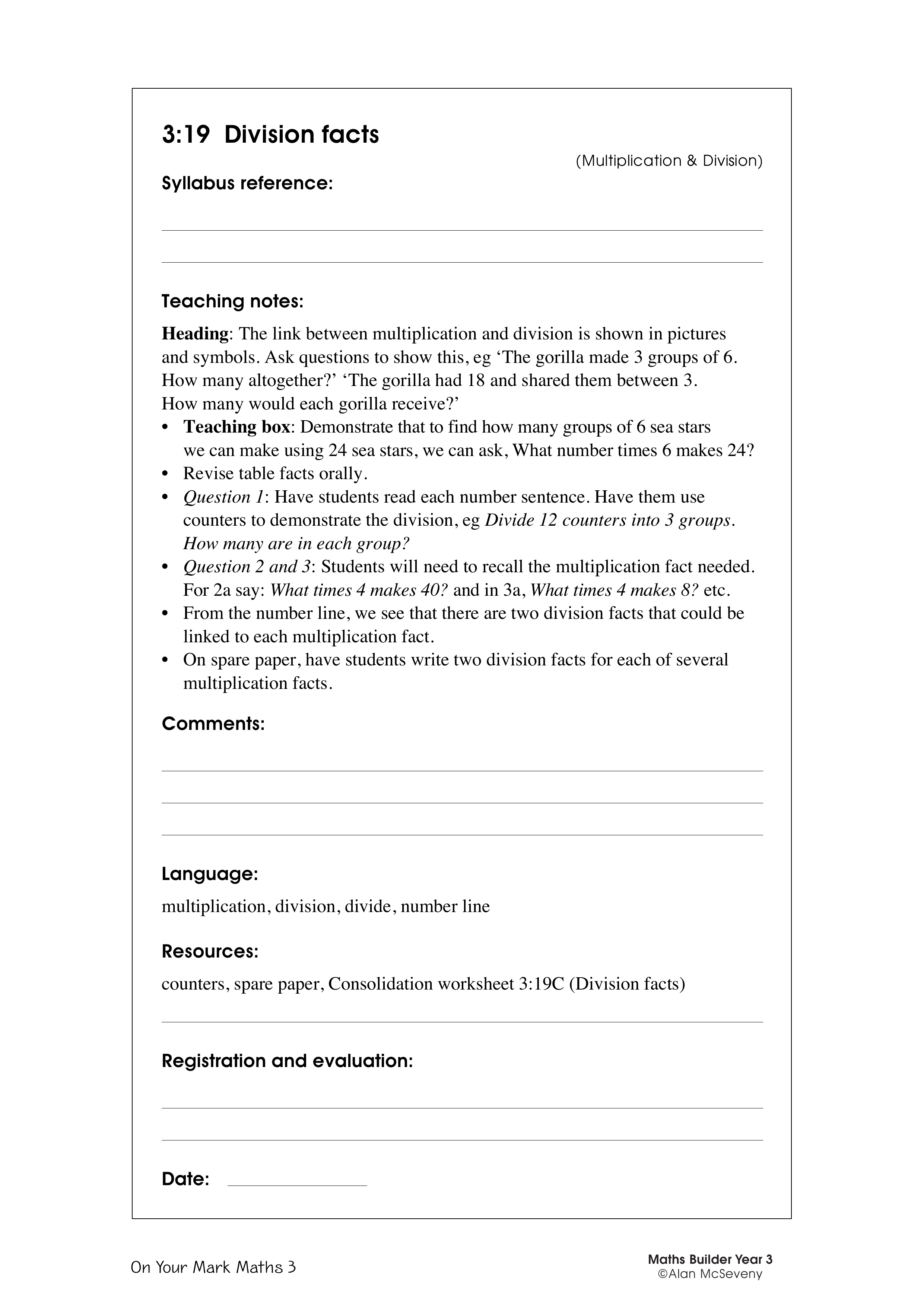 Division facts — worksheet preview