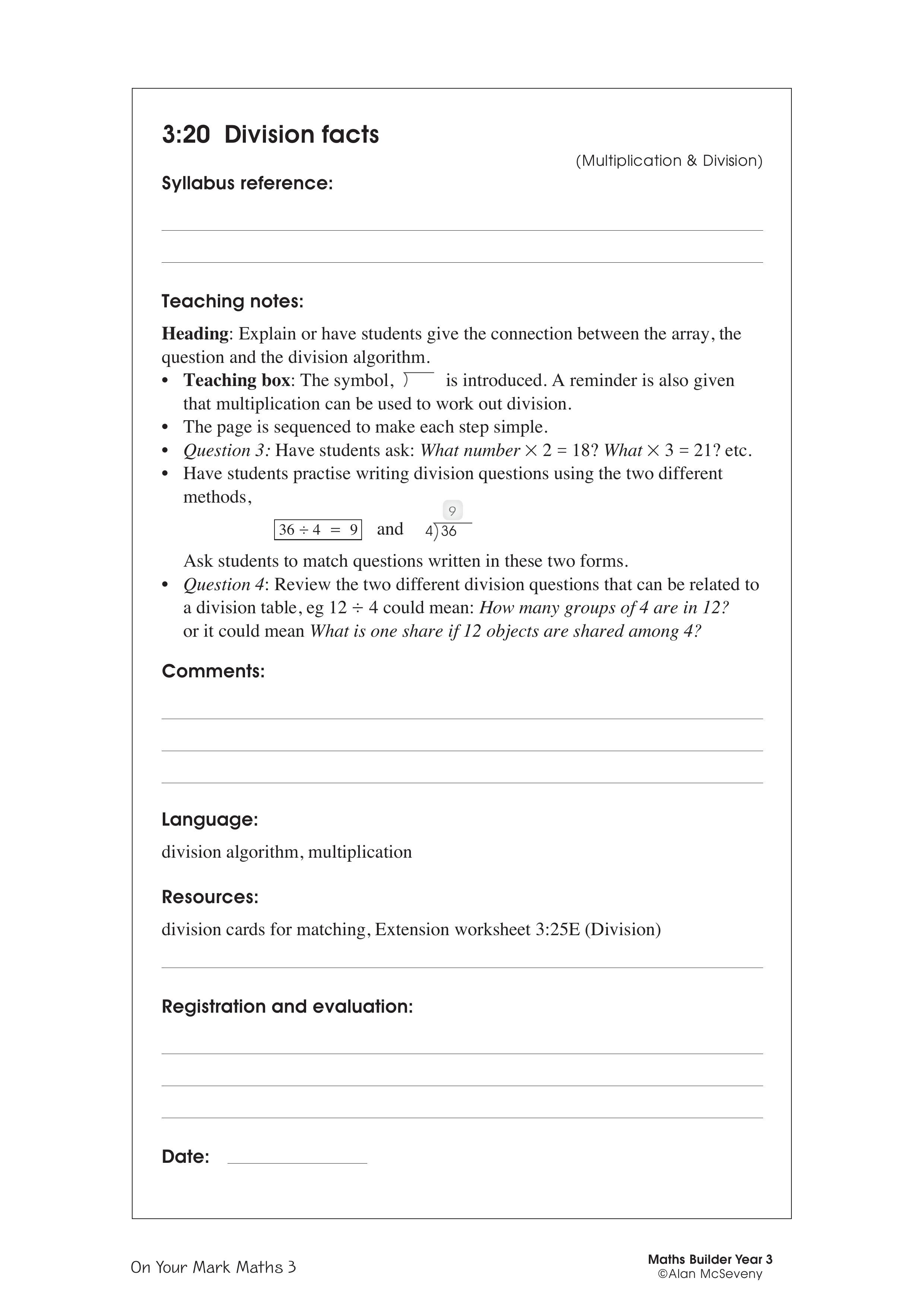 Division facts — worksheet preview