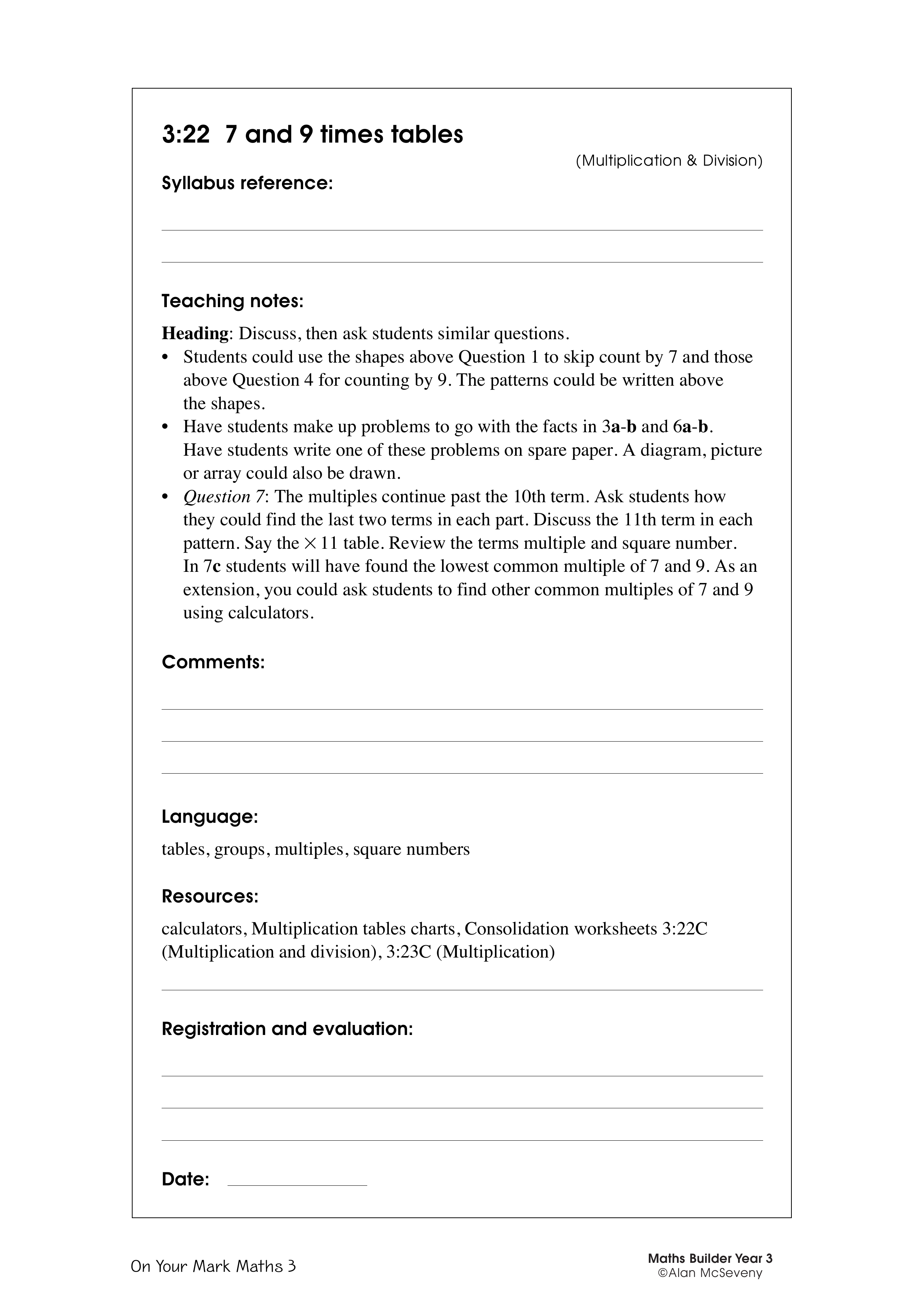 7 and 9 times tables — worksheet preview