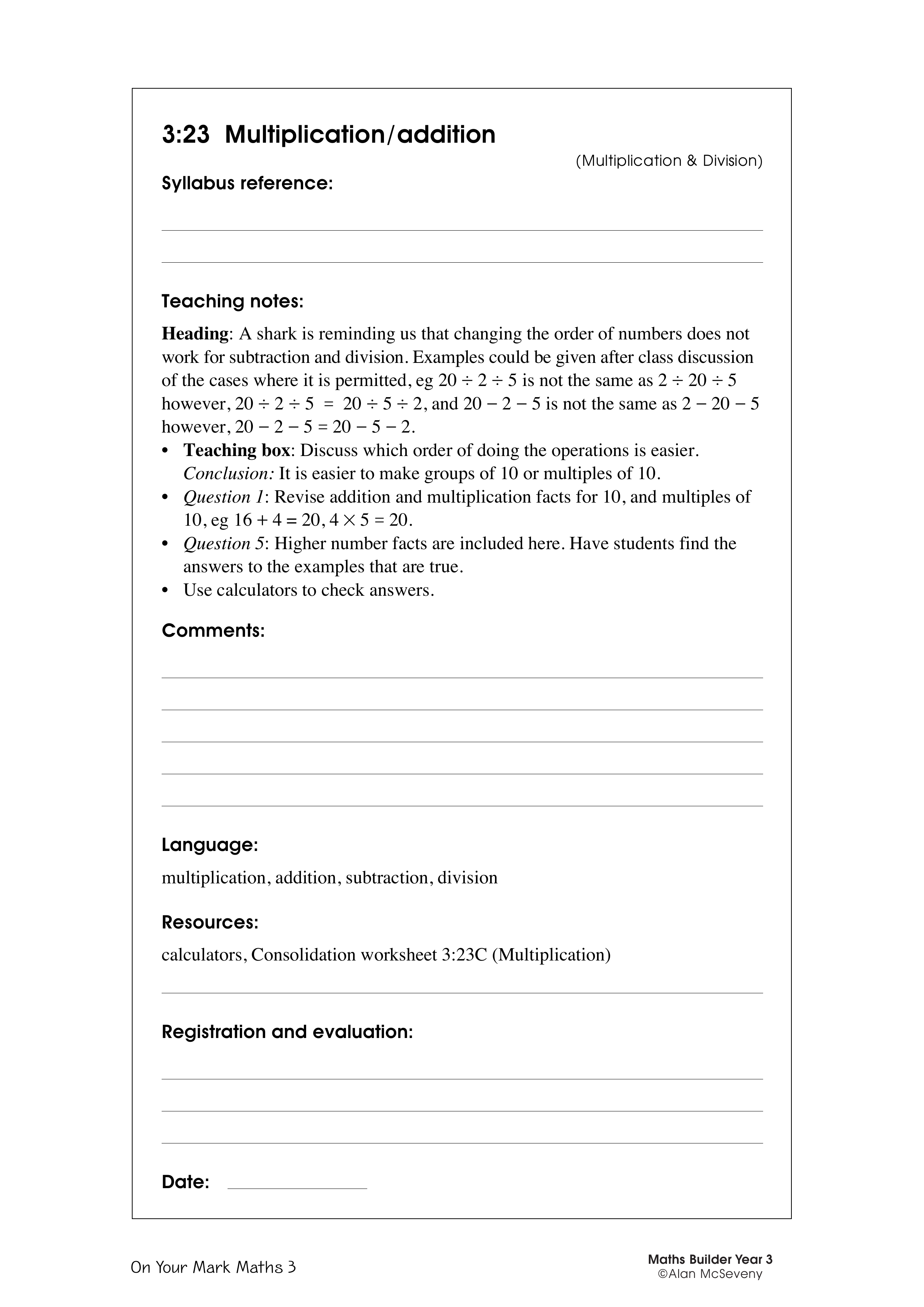 Multiplication/addition — worksheet preview