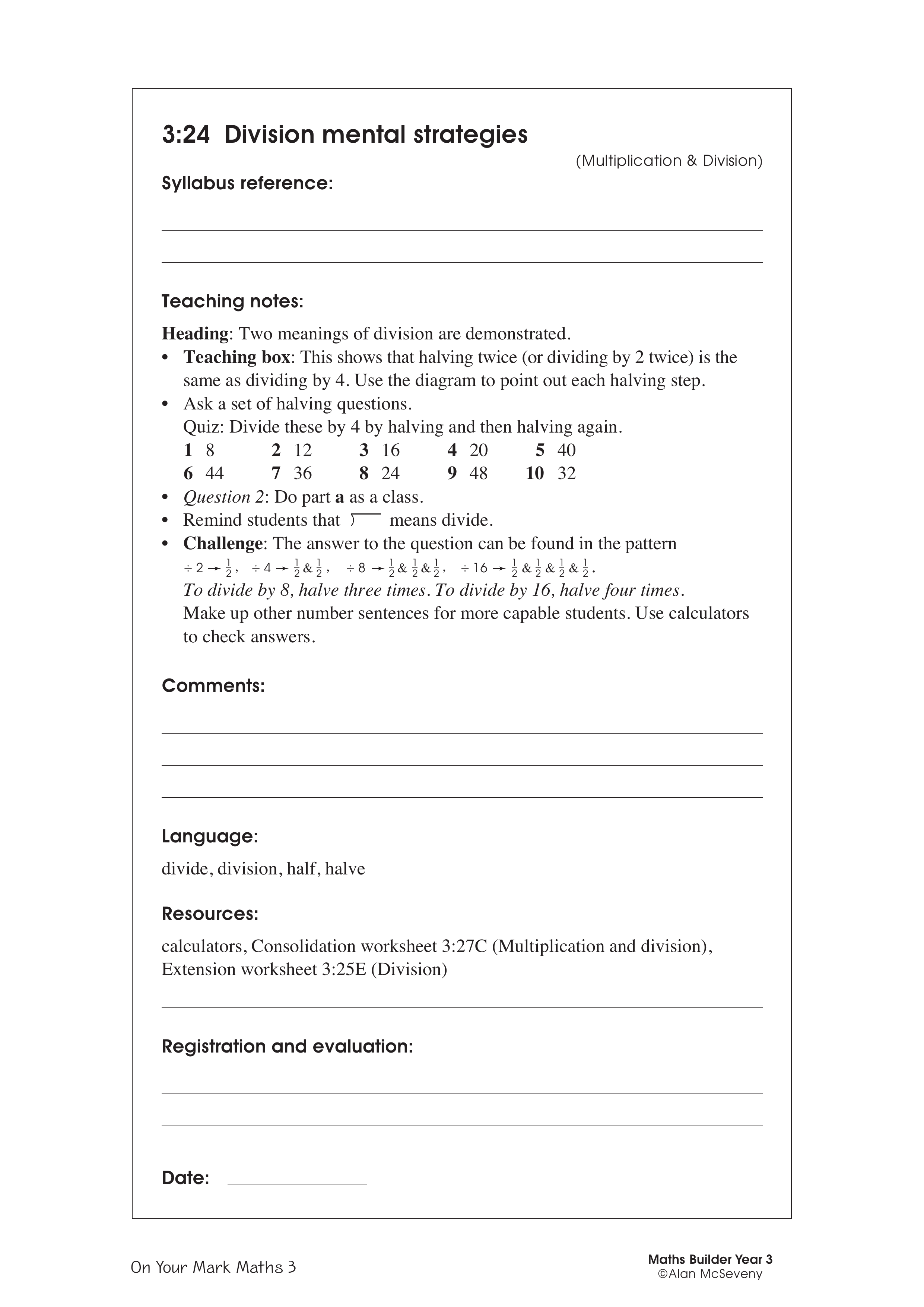 Division mental strategies — worksheet preview