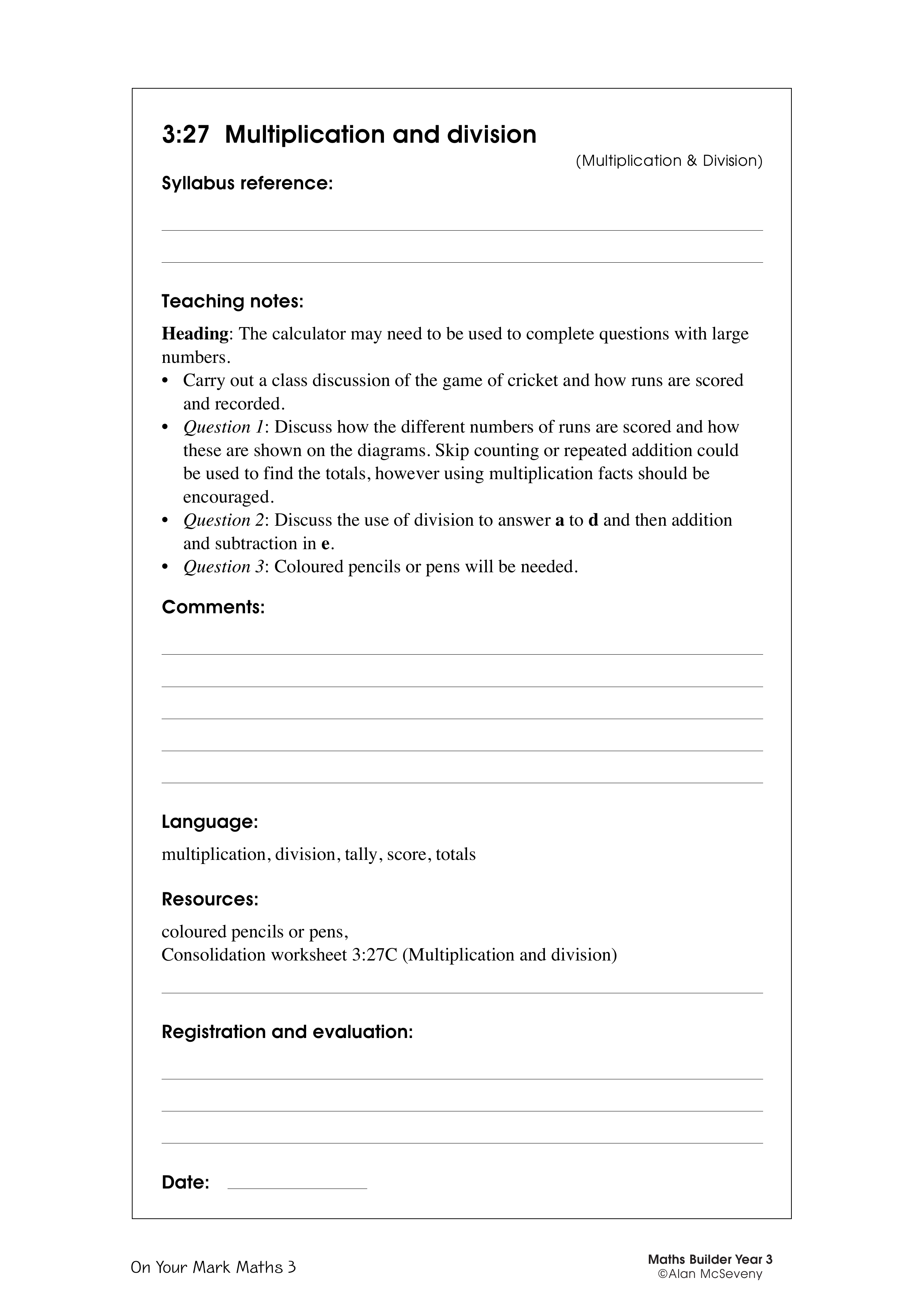 Multiplication and division — worksheet preview