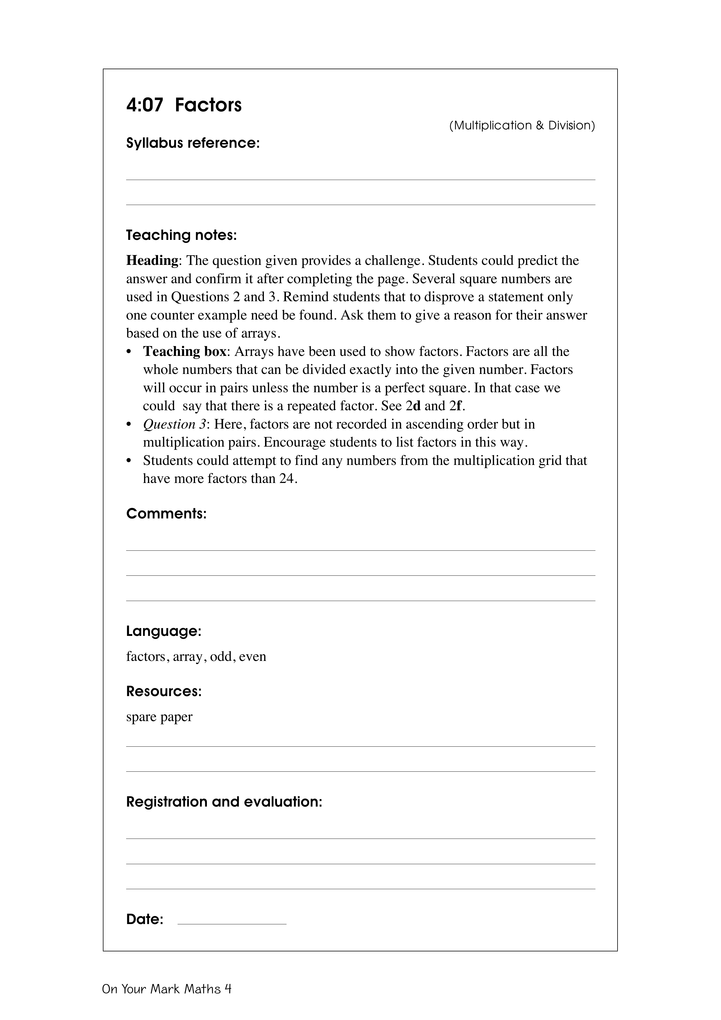 Factors — worksheet preview