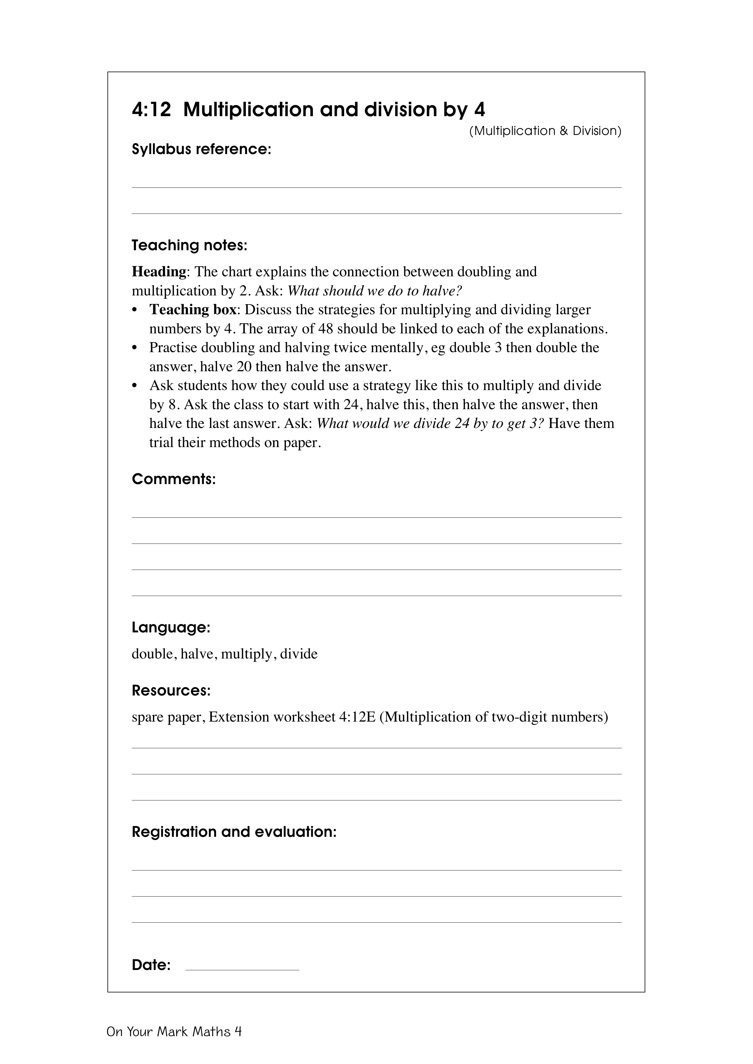 Multiplication and division by 4 — worksheet preview