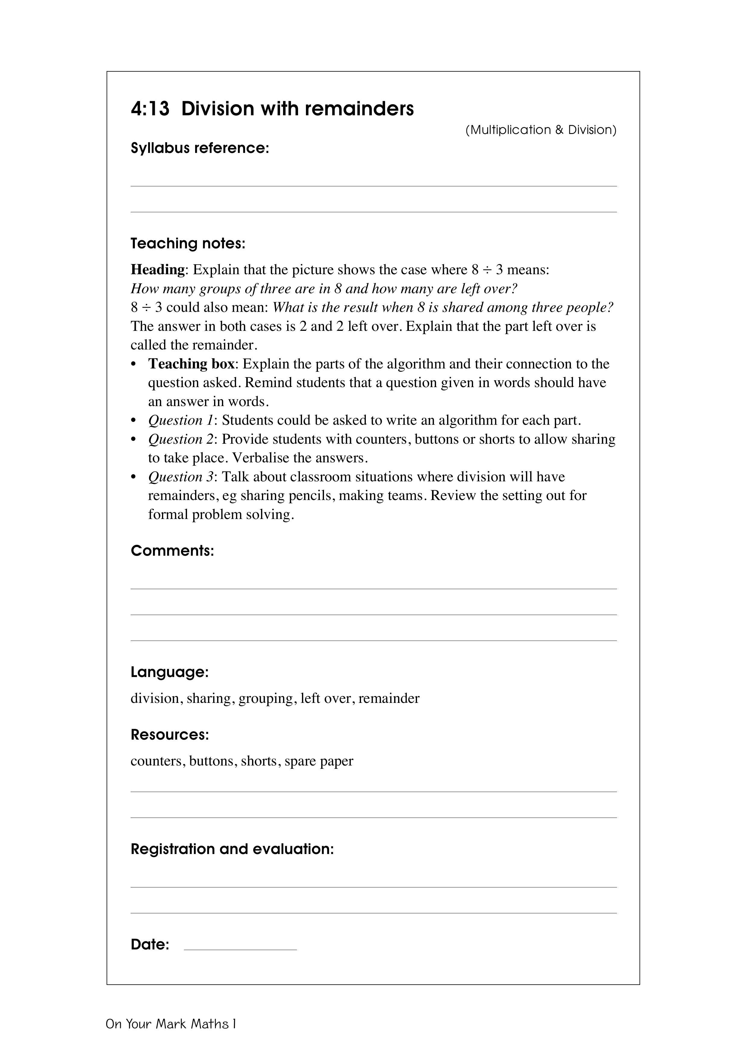 Division with remainders — worksheet preview