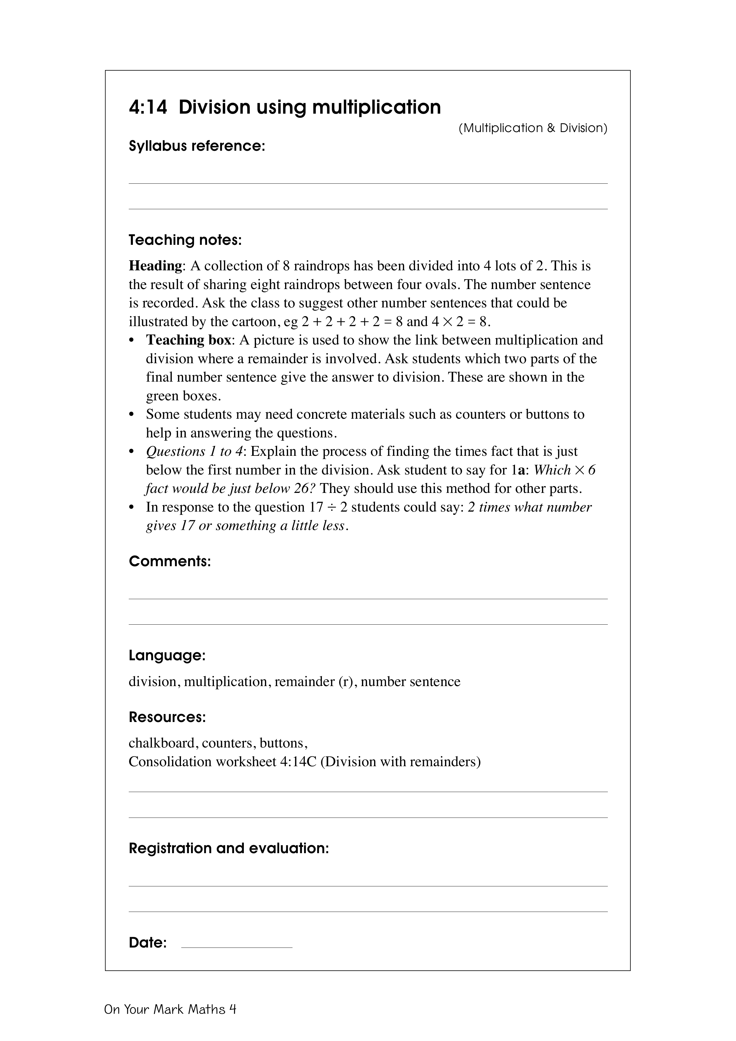 Division using multiplication — worksheet preview