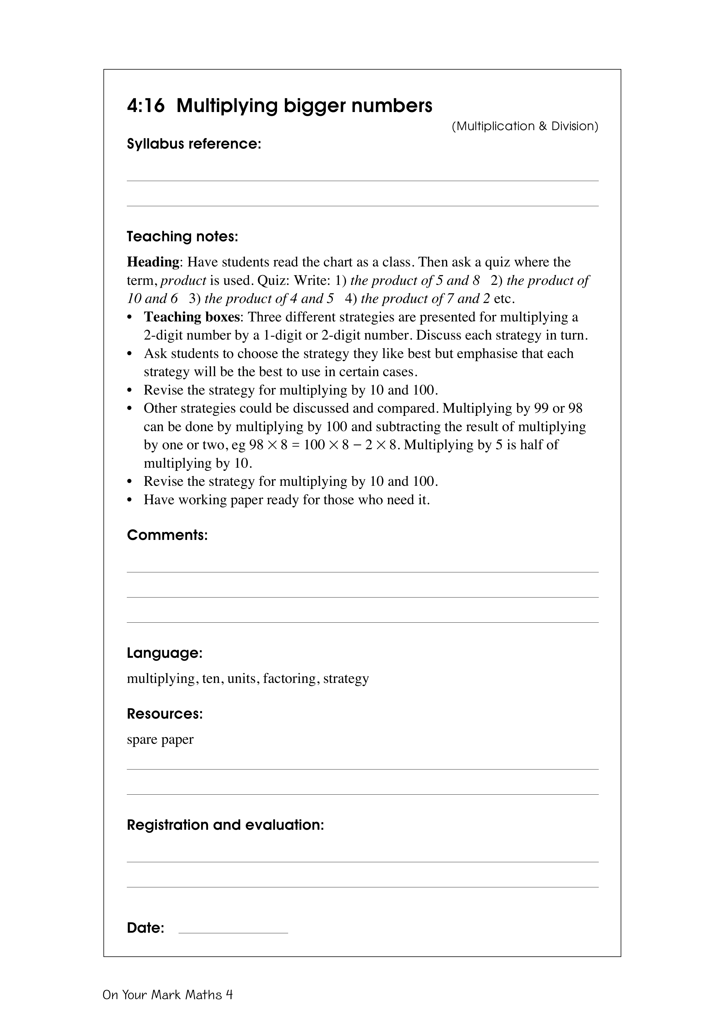 Multiplying bigger numbers — worksheet preview