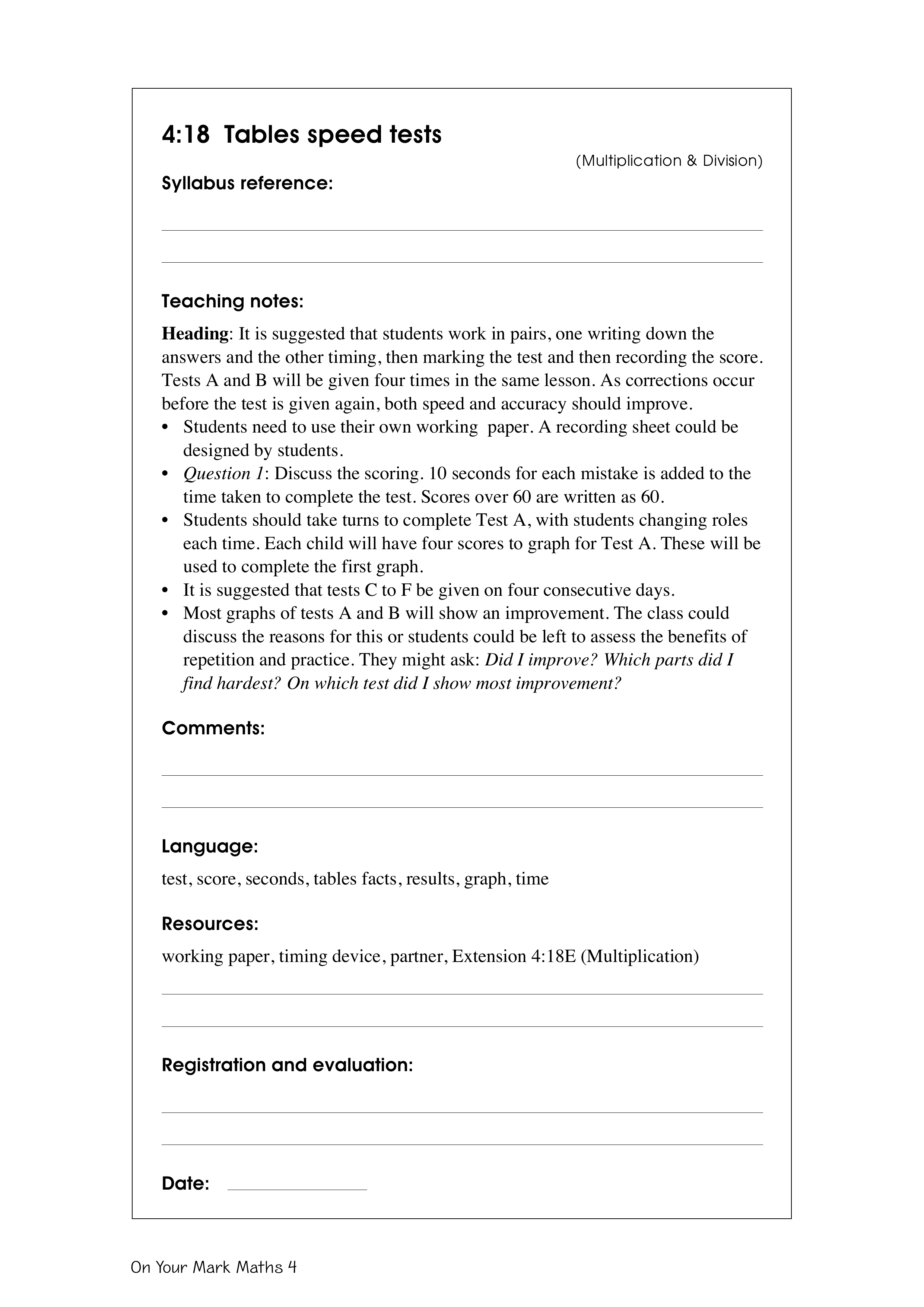 Tables speed tests — worksheet preview