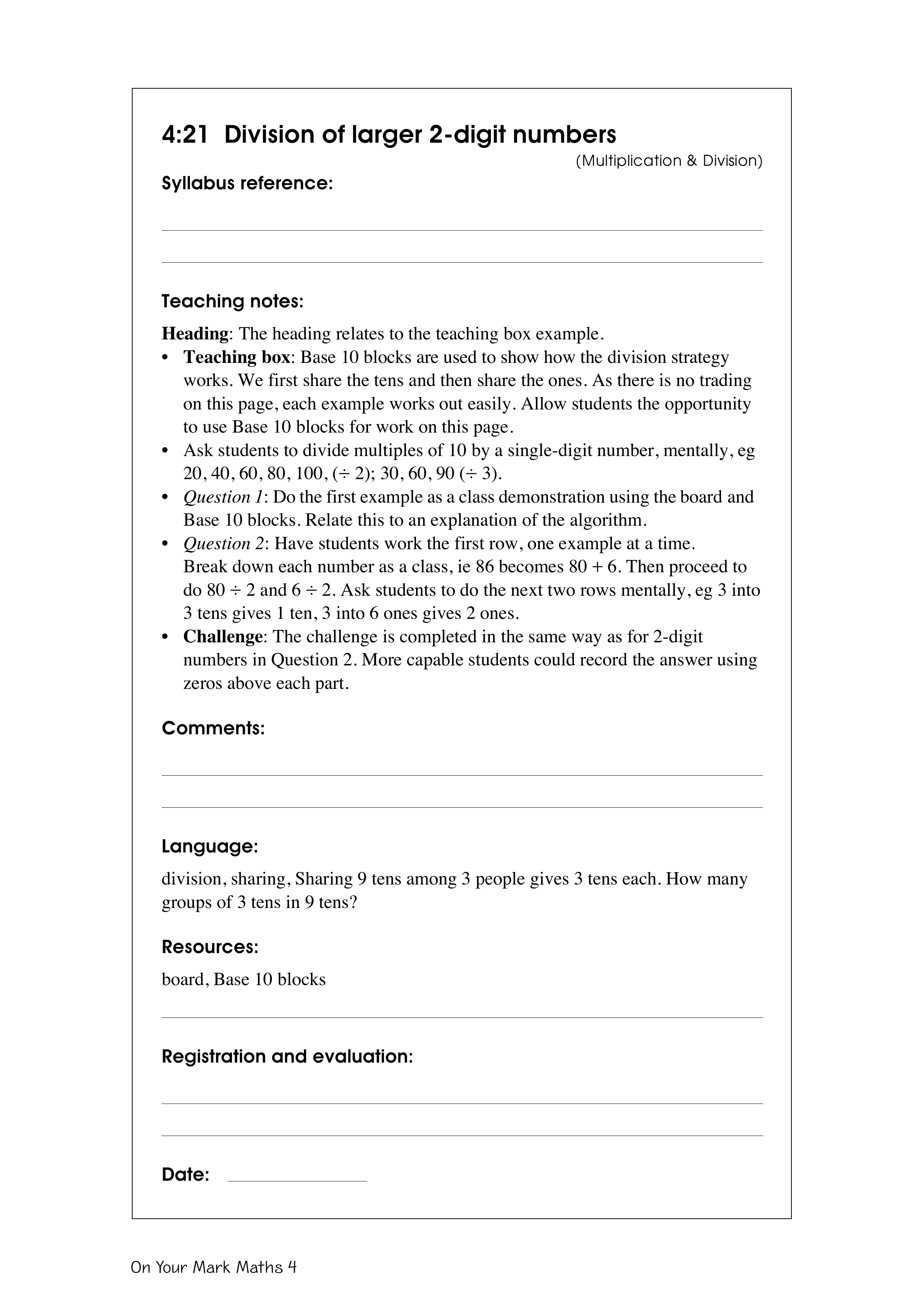 Division of larger 2-digit numbers — worksheet preview