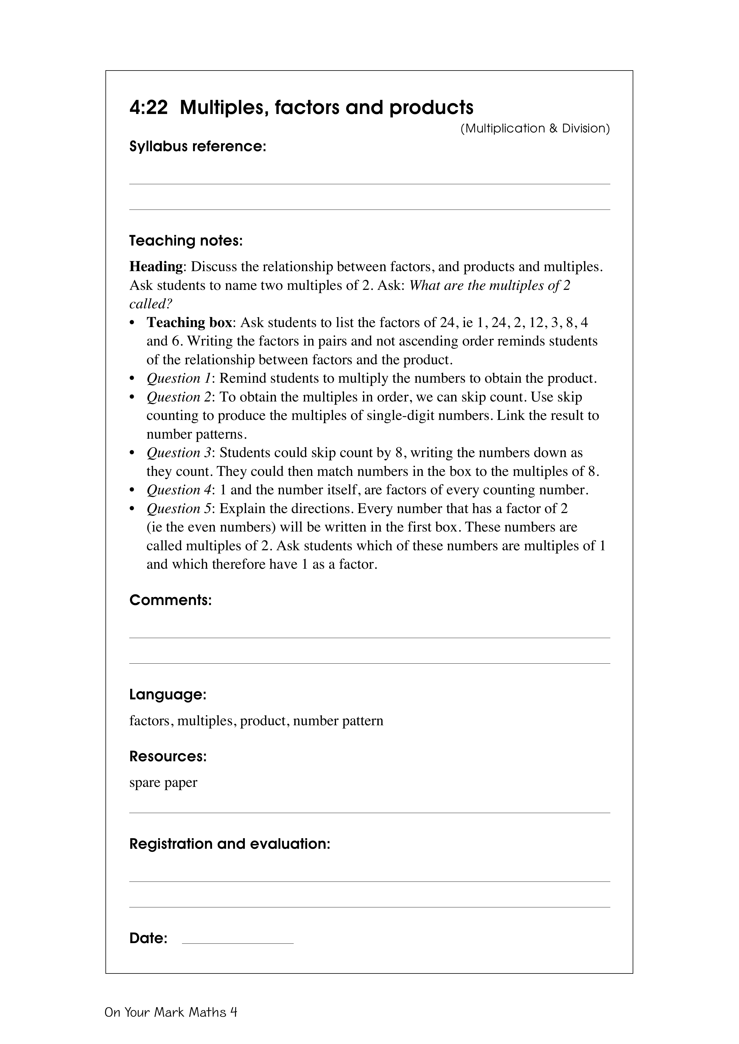 Multiples, factors and products — worksheet preview