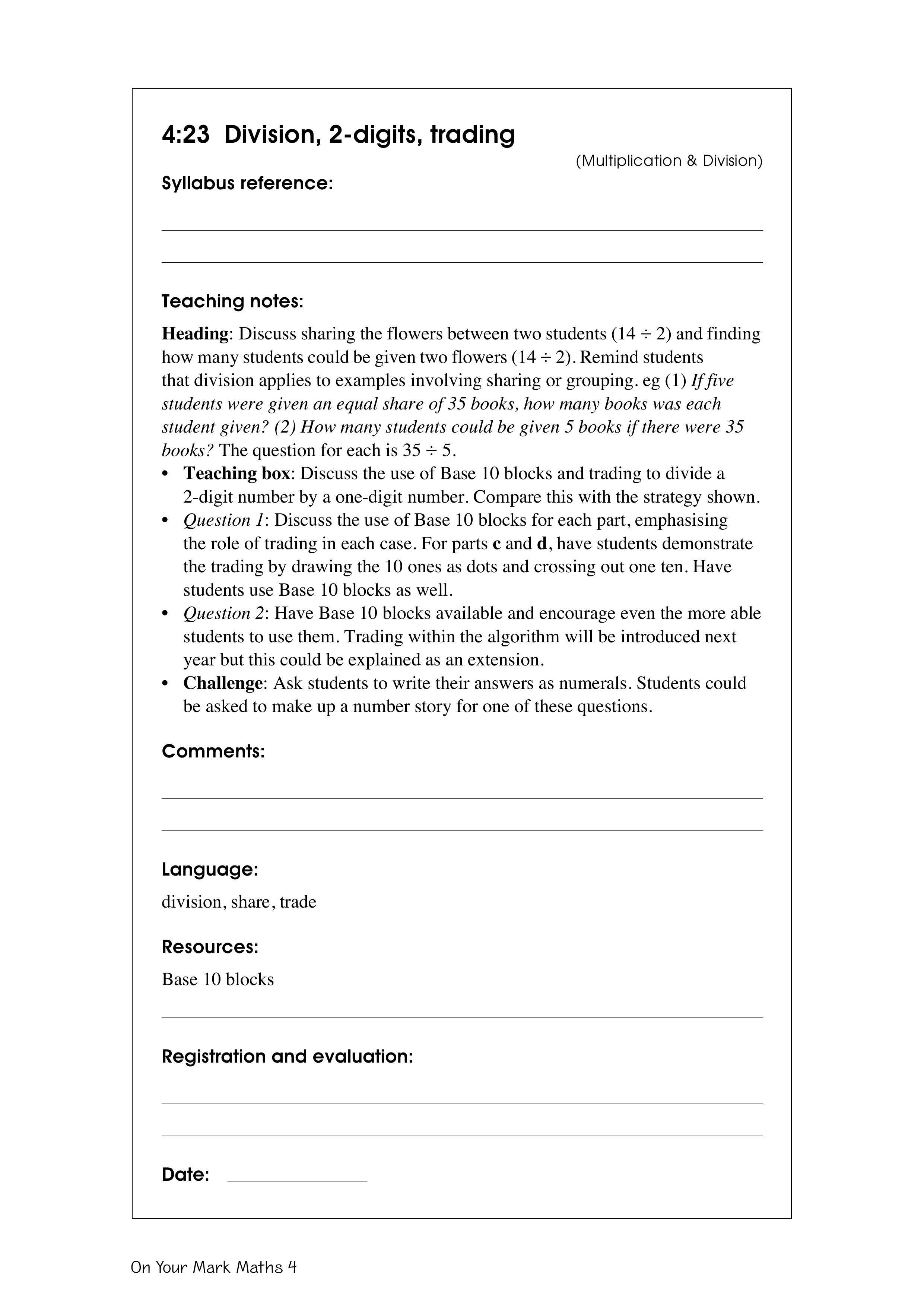 Division, 2-digits, trading — worksheet preview