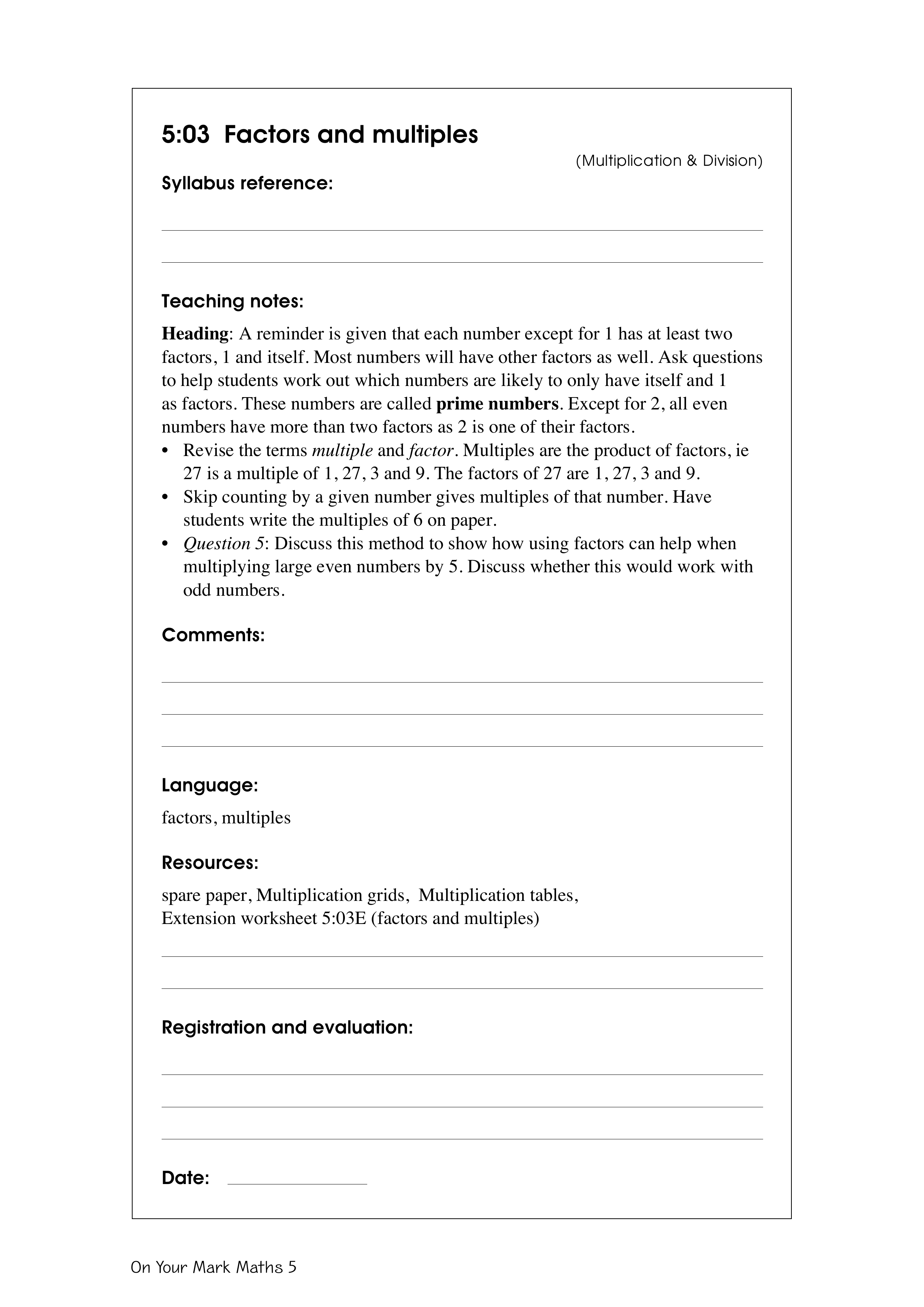 Factors and multiples — worksheet preview