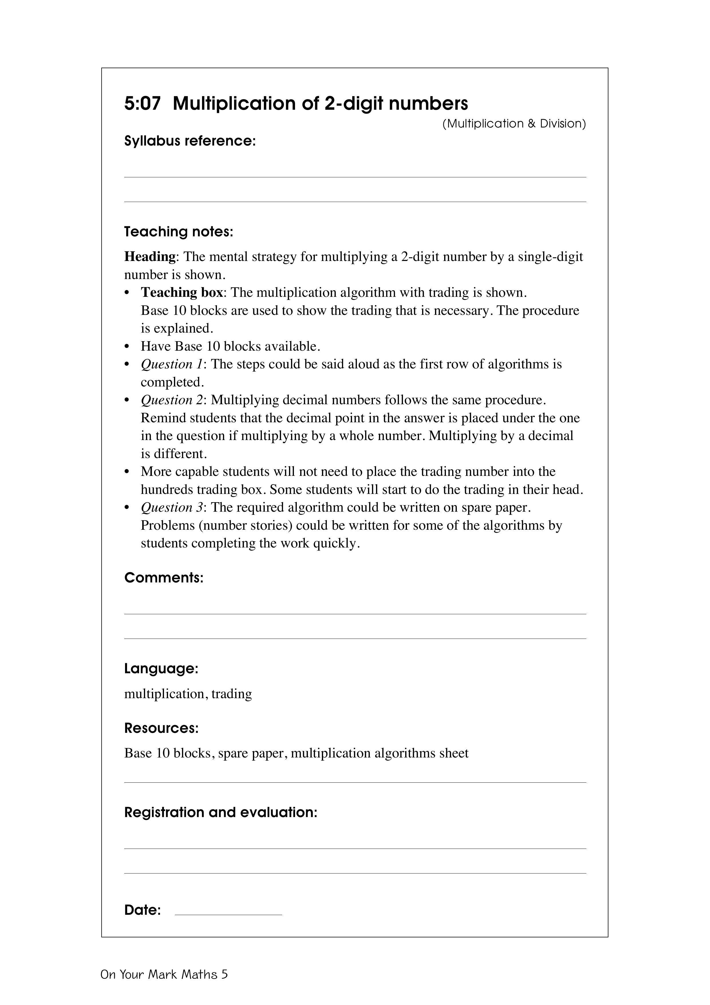 Multiplication of 2-digit numbers — worksheet preview