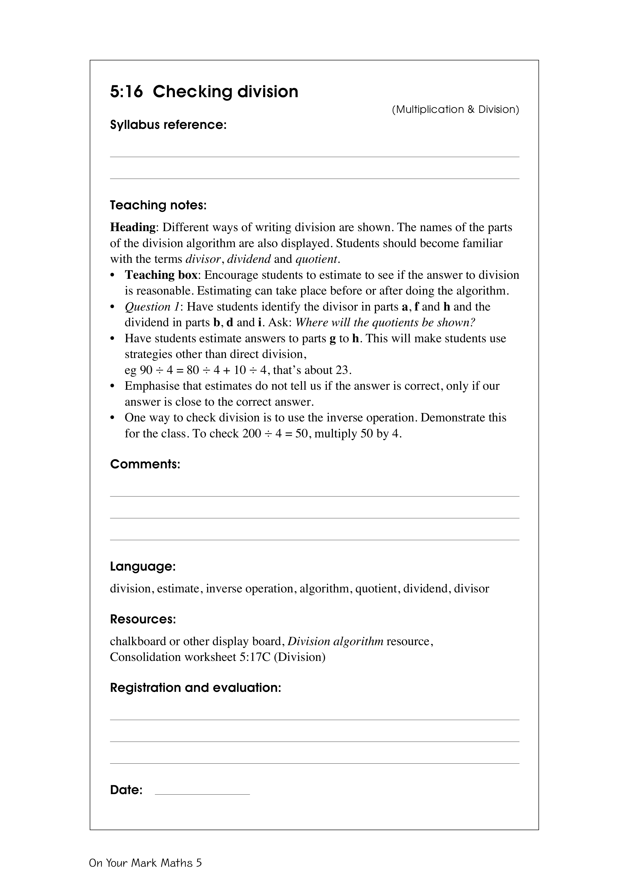 Checking division — worksheet preview
