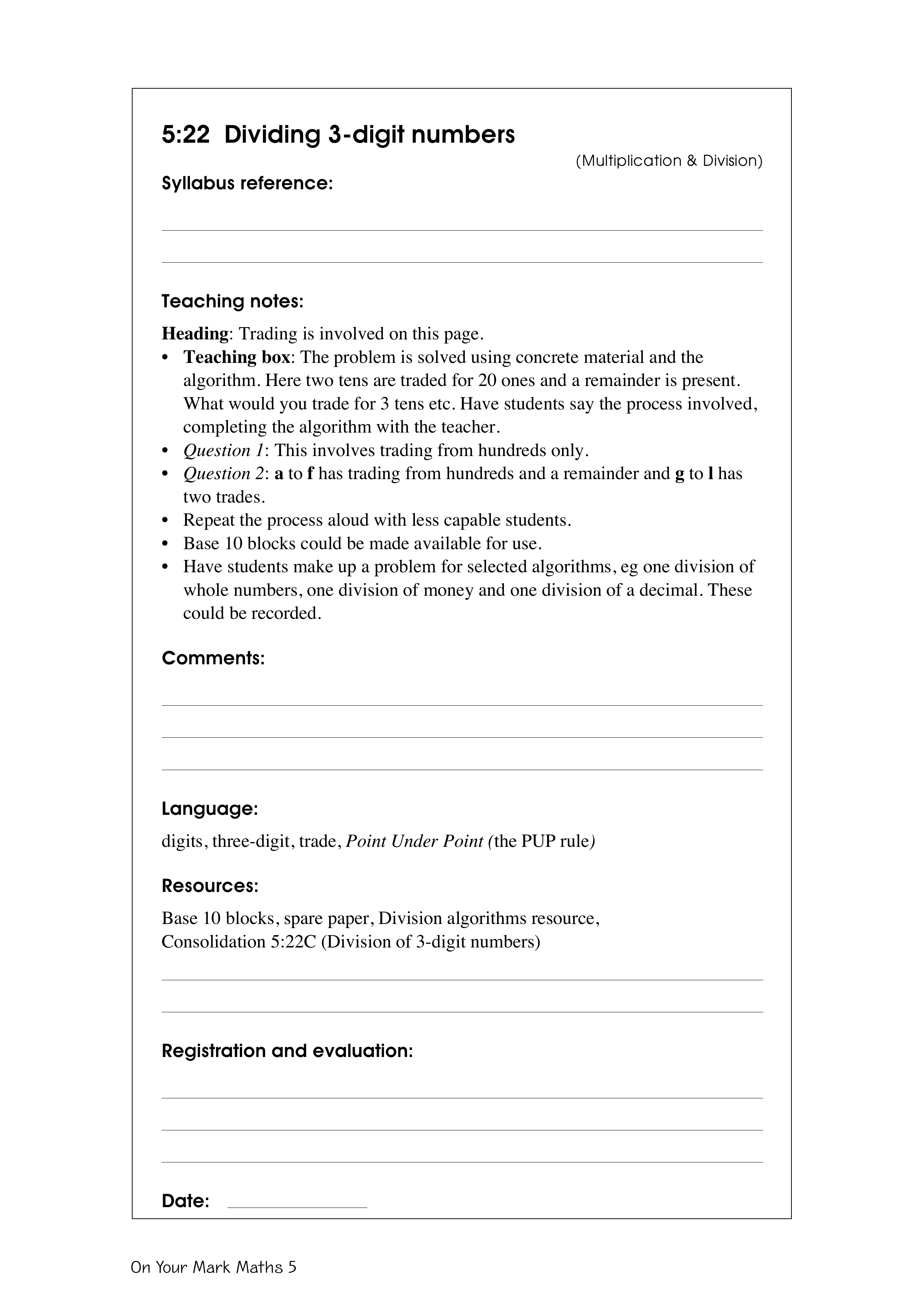 Dividing 3-digit numbers — worksheet preview