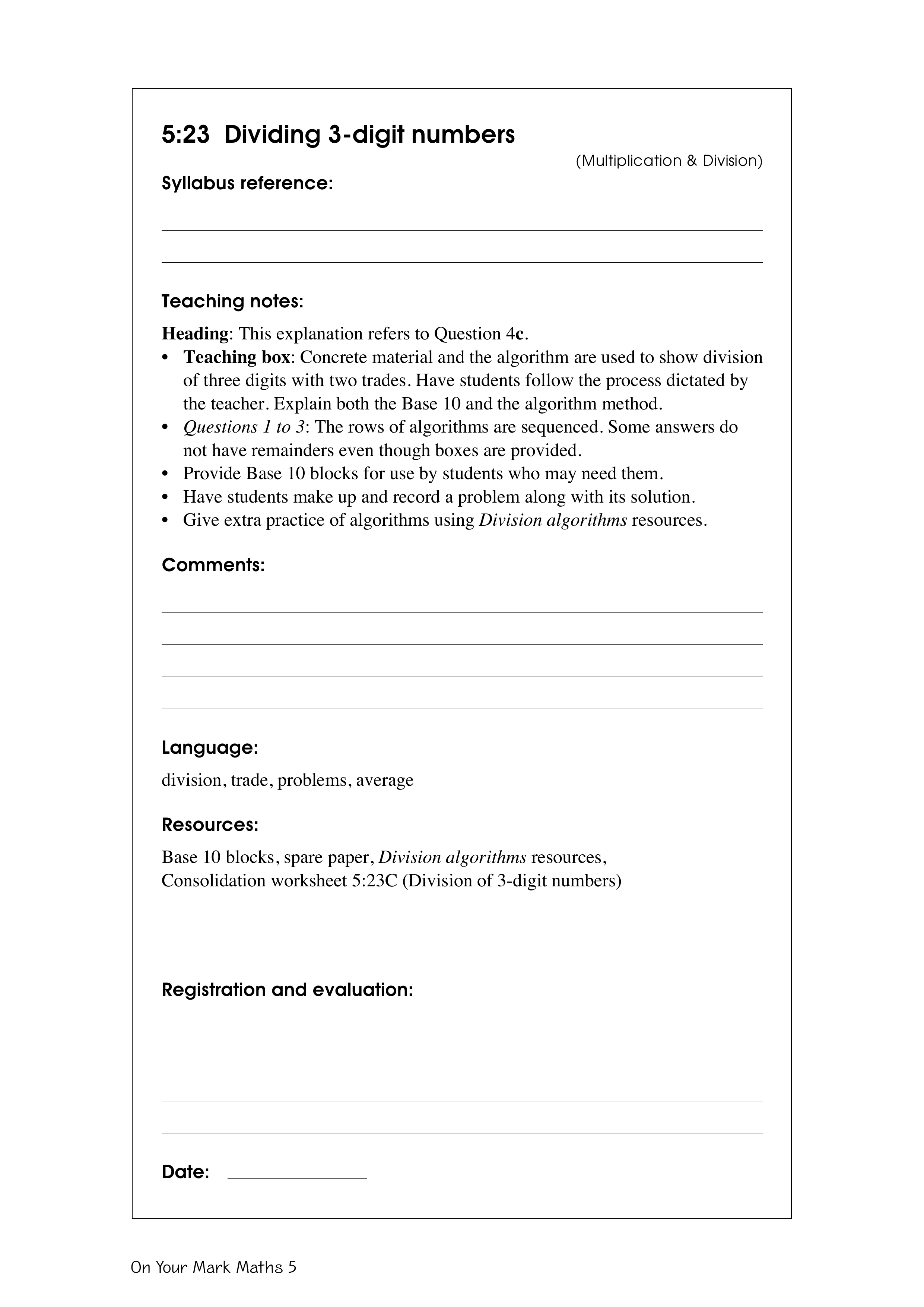 Dividing 3-digit numbers — worksheet preview