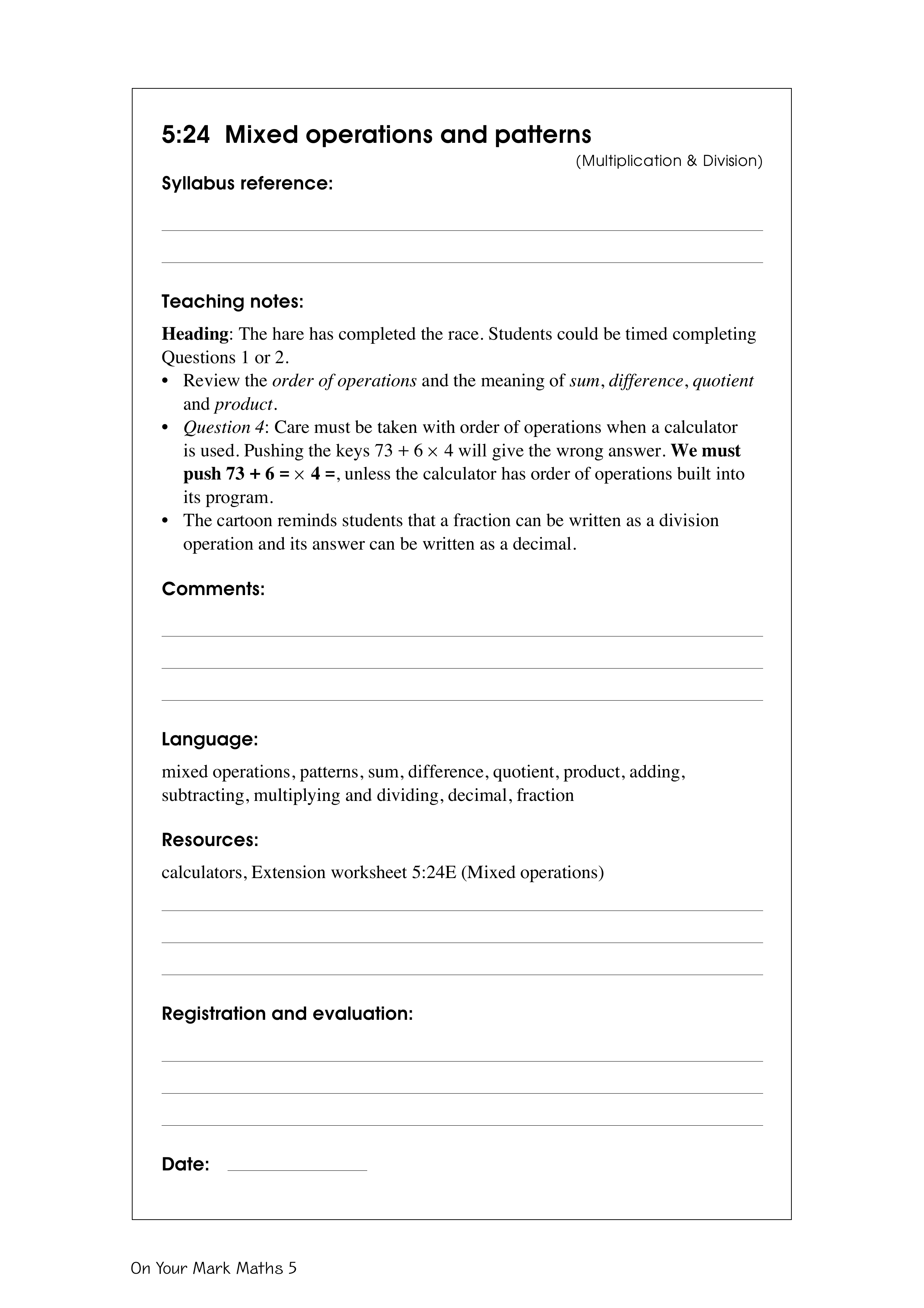 Mixed operations and patterns — worksheet preview