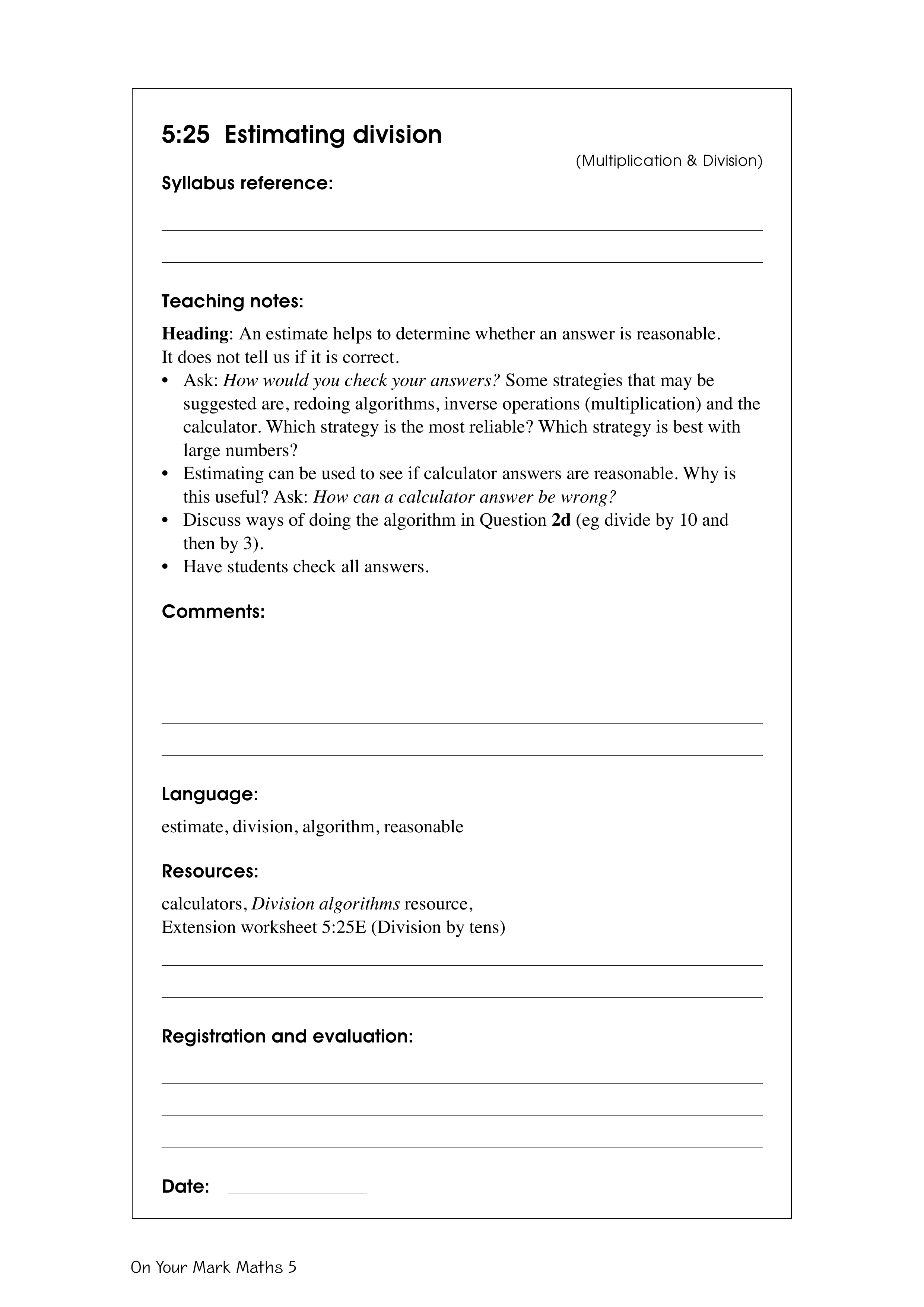 Estimating division — worksheet preview