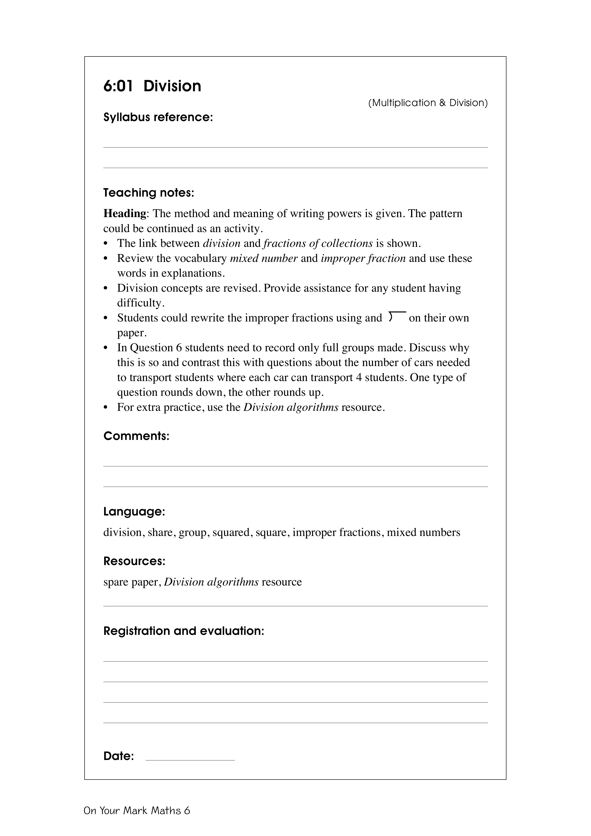 Division — worksheet preview