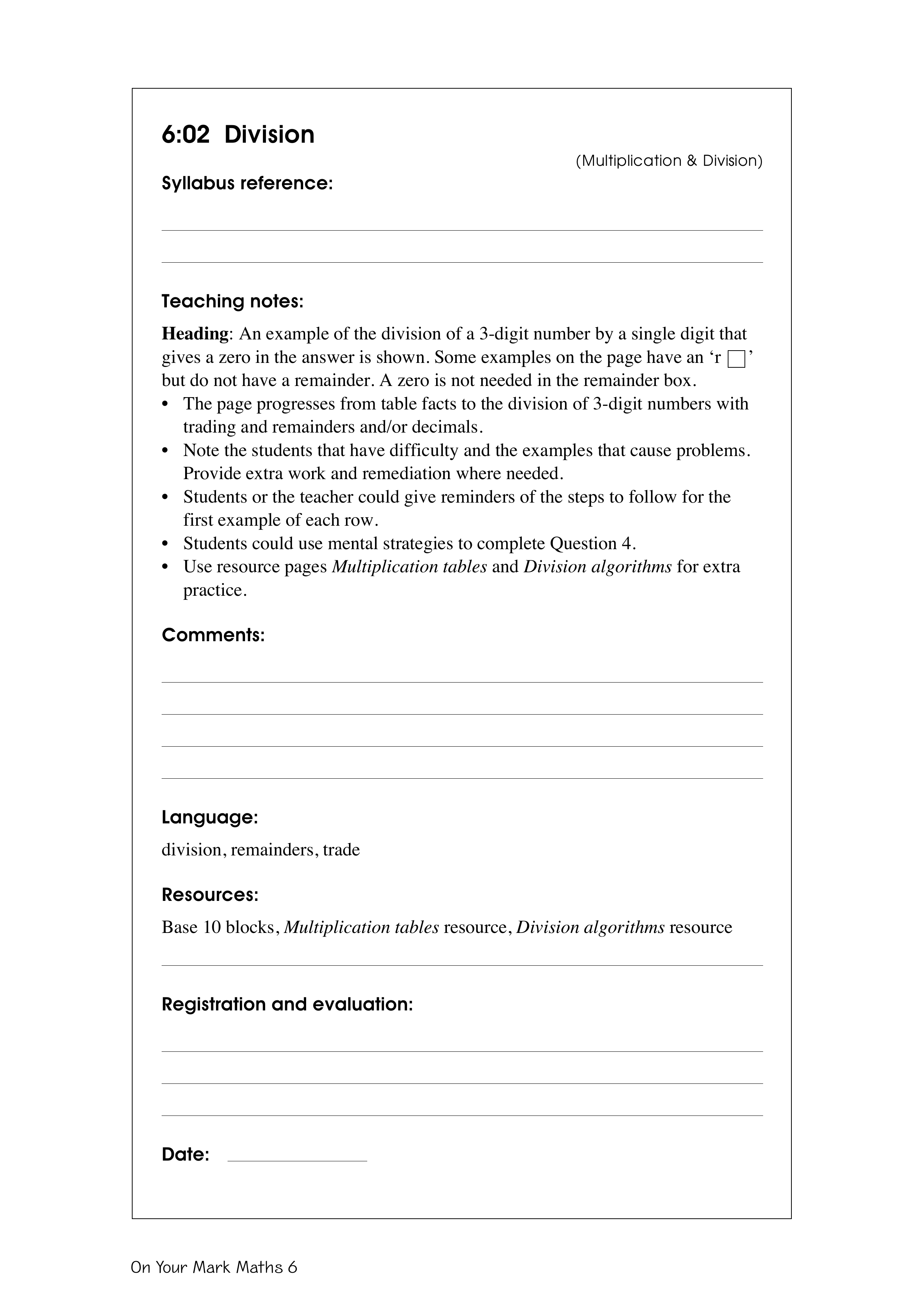 Division — worksheet preview