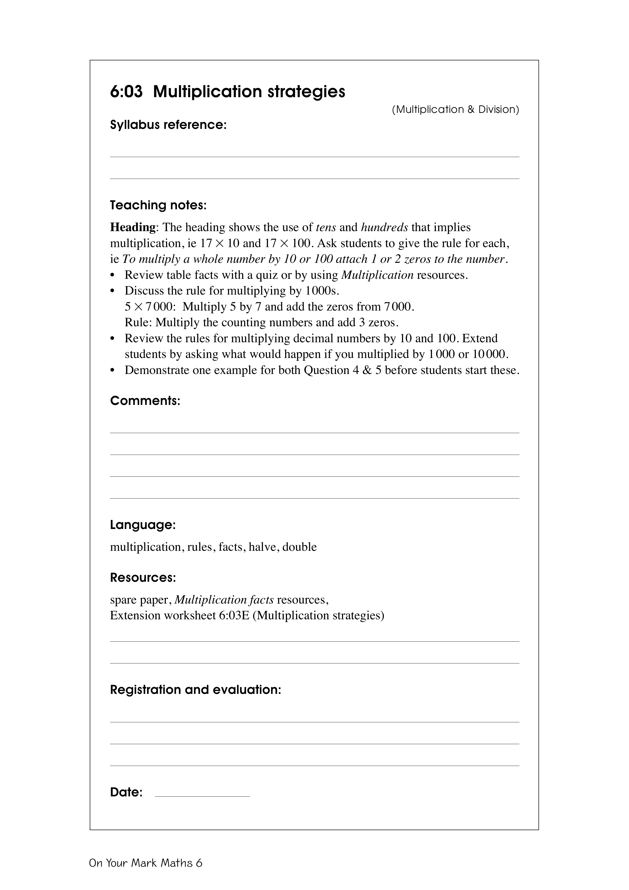 Multiplication strategies — worksheet preview