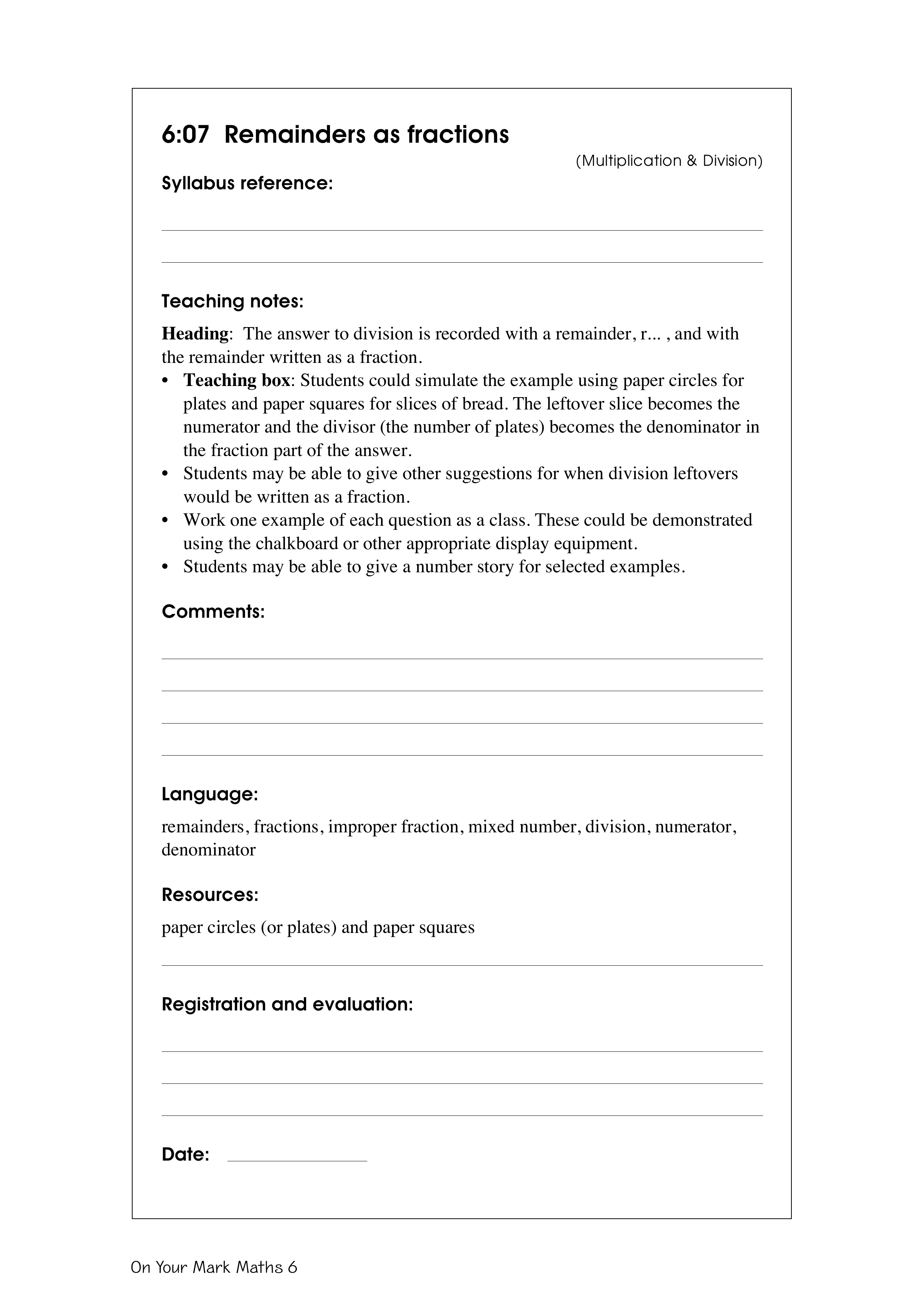 Remainders as fractions — worksheet preview